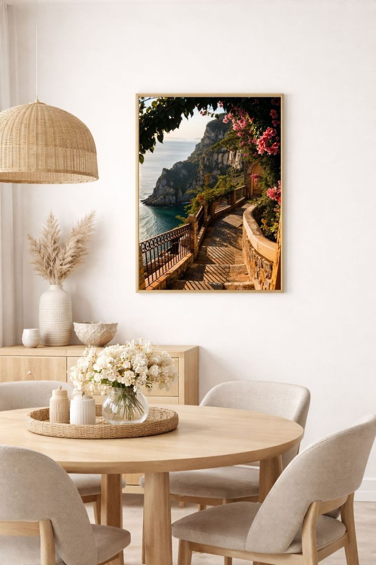 Amalfi Sahili - Gerçek Cama Baskılı Gold Alüminyum Metal Çerçeveli Tekli Dekoratif Tablo görsel 2