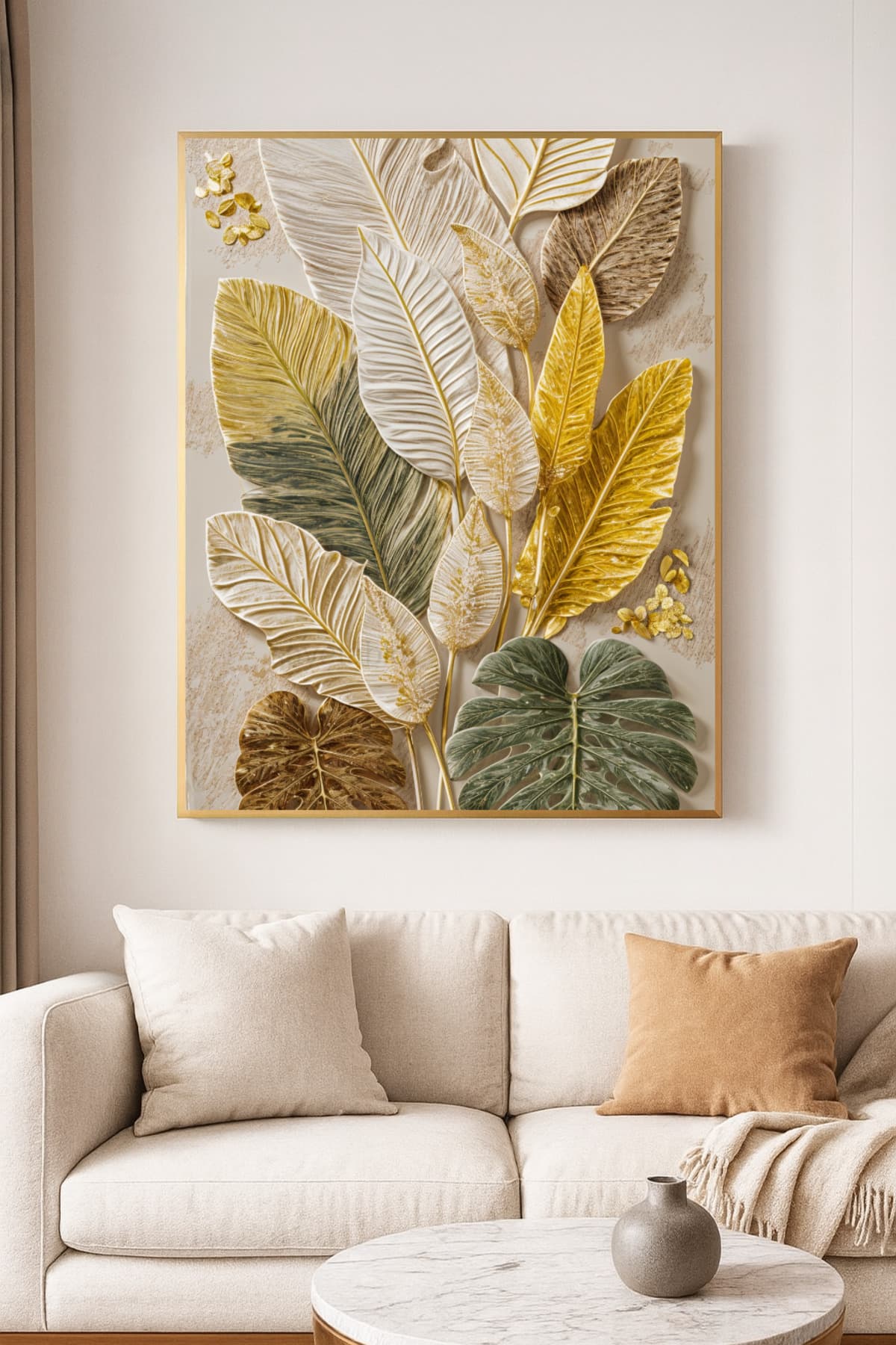 Nobile - Gerçek Cama Baskı Gold Alüminyum Metal Çerçeveli Tekli Modern Cam Tablo görsel 2