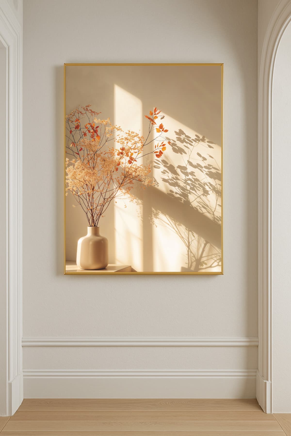 Afterlight - Gerçek Cama Baskı Gold Alüminyum Metal Çerçeveli Tekli Minimal Modern Tablo görsel 2