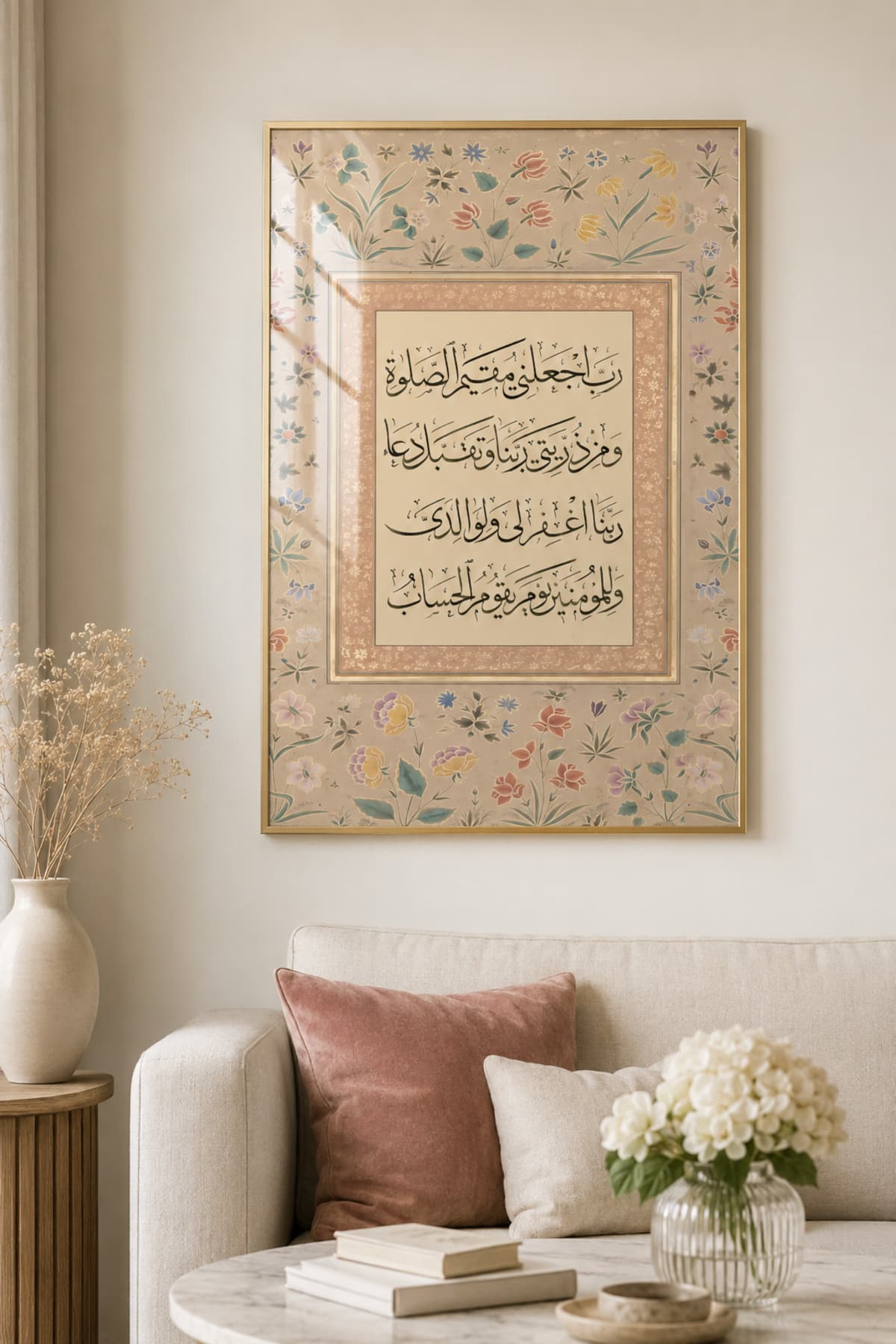 İbrahim Suresi - Gerçek Cama Baskı Gold Alüminyum Metal Çerçeveli Tekli Modern Cam Tablo görsel 2