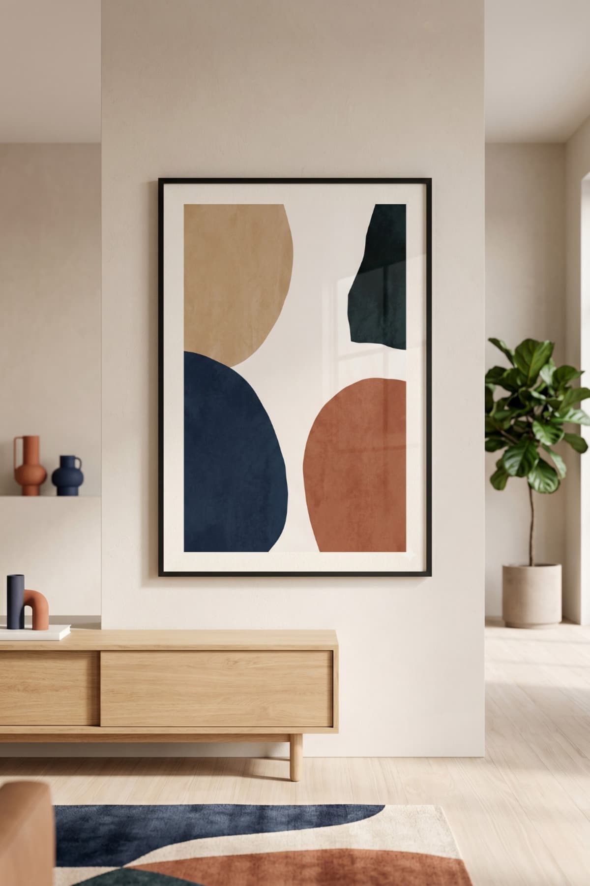 Earthy - Siyah Metal Alüminyum Çerçeveli Lüks Dekoratif Minimalist Tekli Cam Tablo
