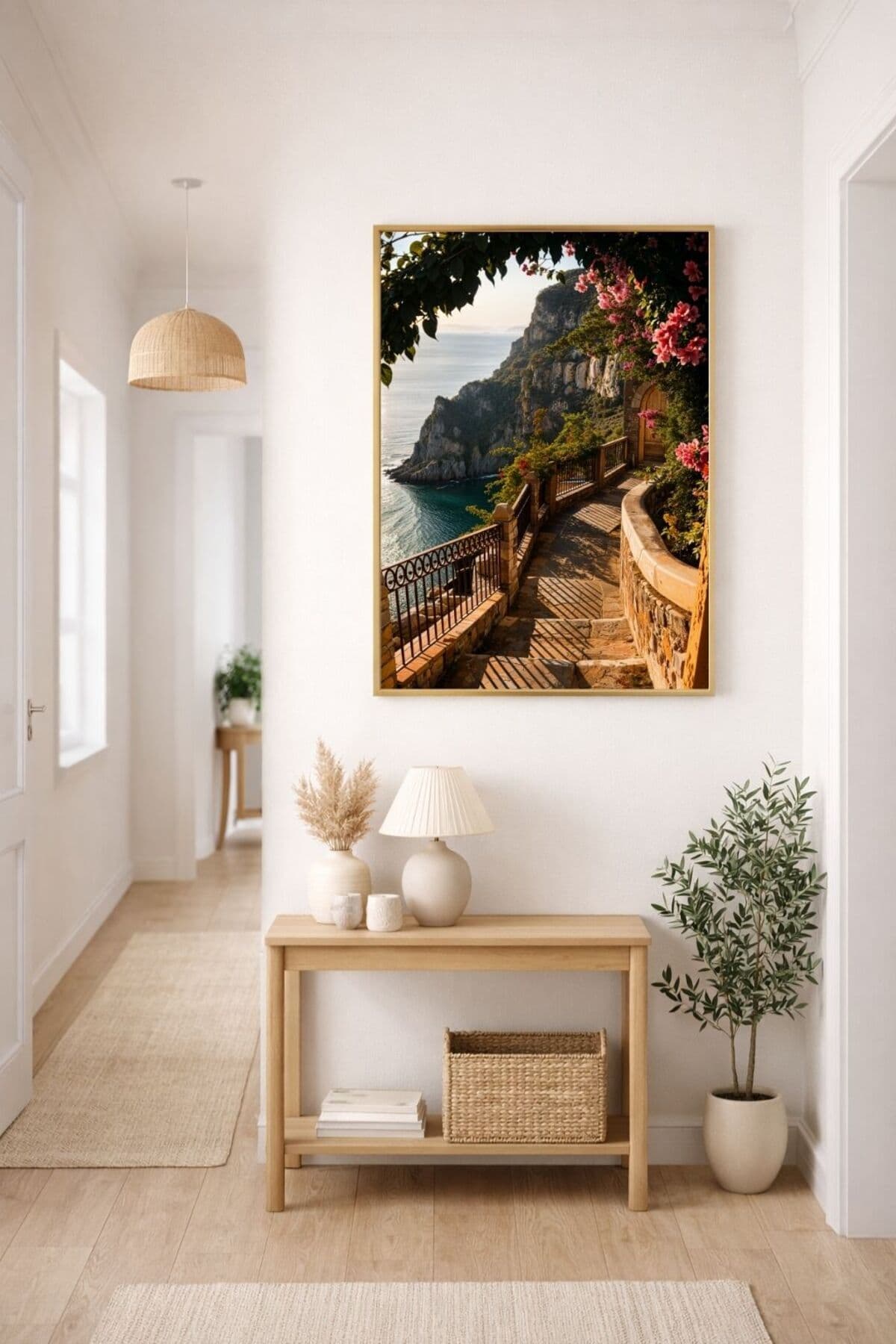 Amalfi Sahili - Gerçek Cama Baskılı Gold Alüminyum Metal Çerçeveli Tekli Dekoratif Tablo görsel 3