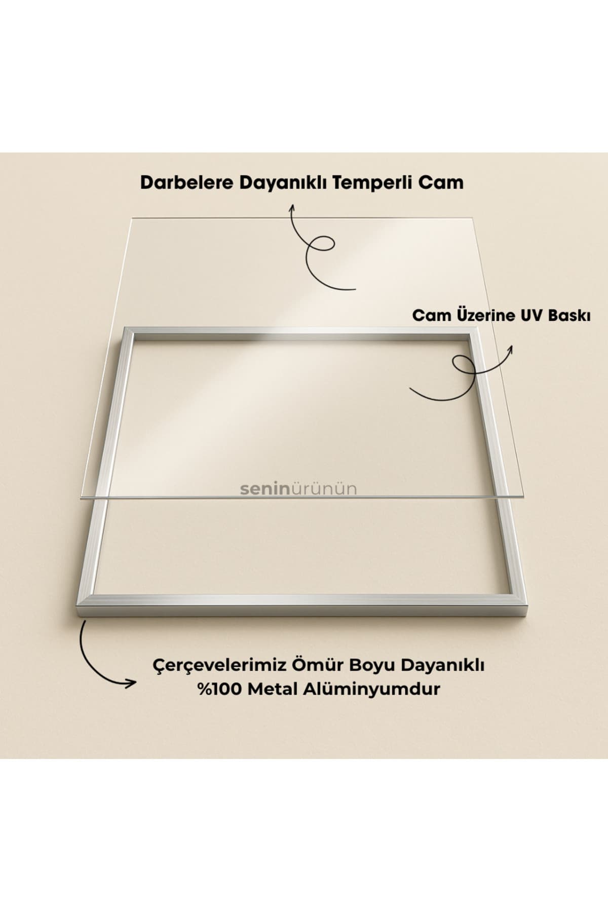 Lacivert Abstract - Gerçek Cama Baskı Gold Alüminyum Metal Çerçeveli 3'lü Modern Tablo görsel 5
