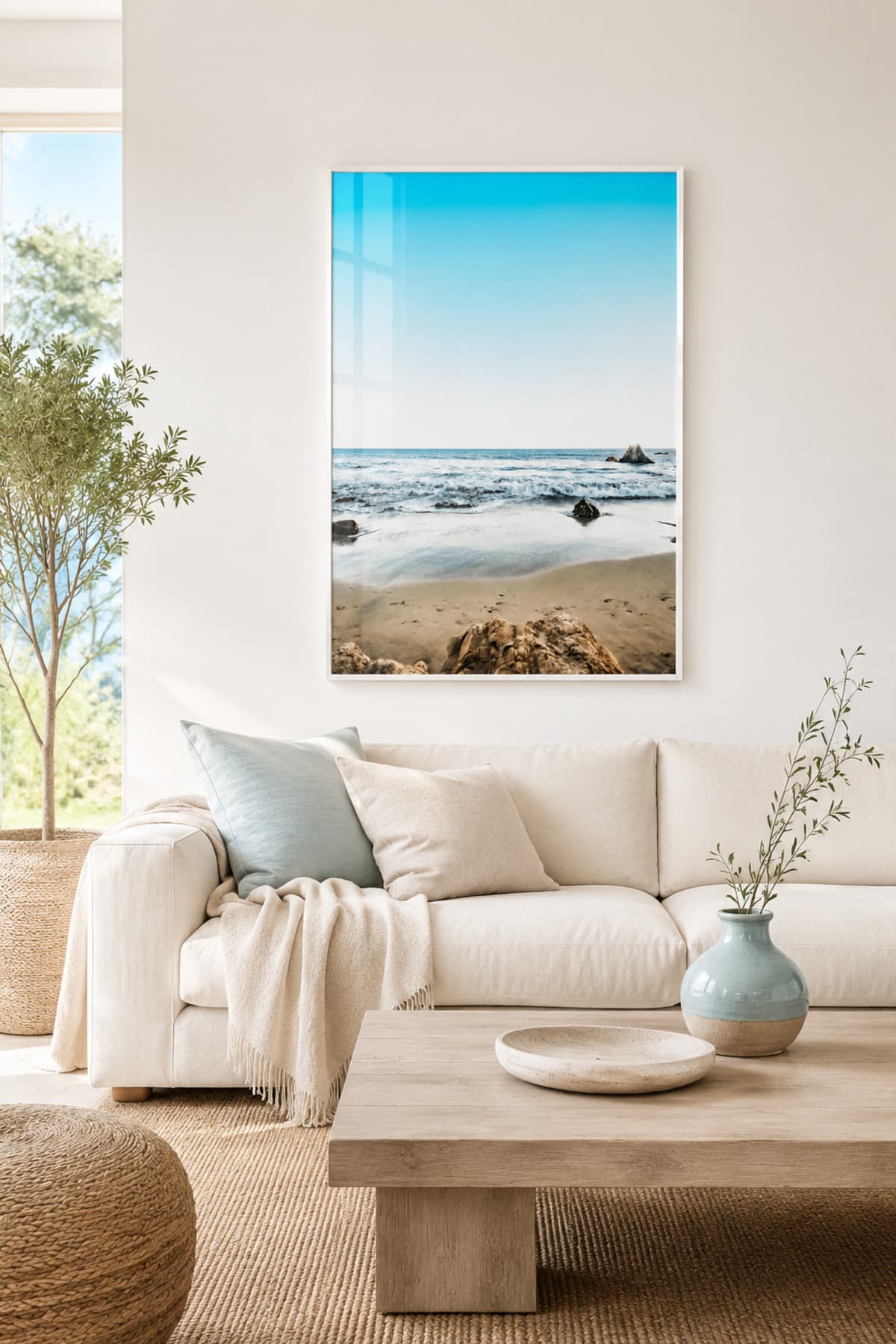 Ocean Calm - Gerçek Cama Baskı Beyaz Alüminyum Metal Çerçeveli Tekli Modern Cam Tablo görsel 2