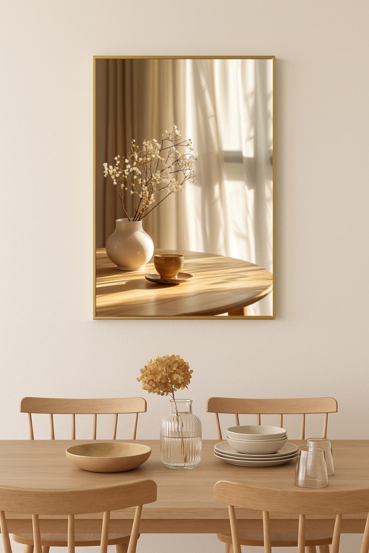 Daylight - Gerçek Cama Baskı Gold Alüminyum Metal Çerçeveli Tekli Minimal Modern Tablo görsel 3