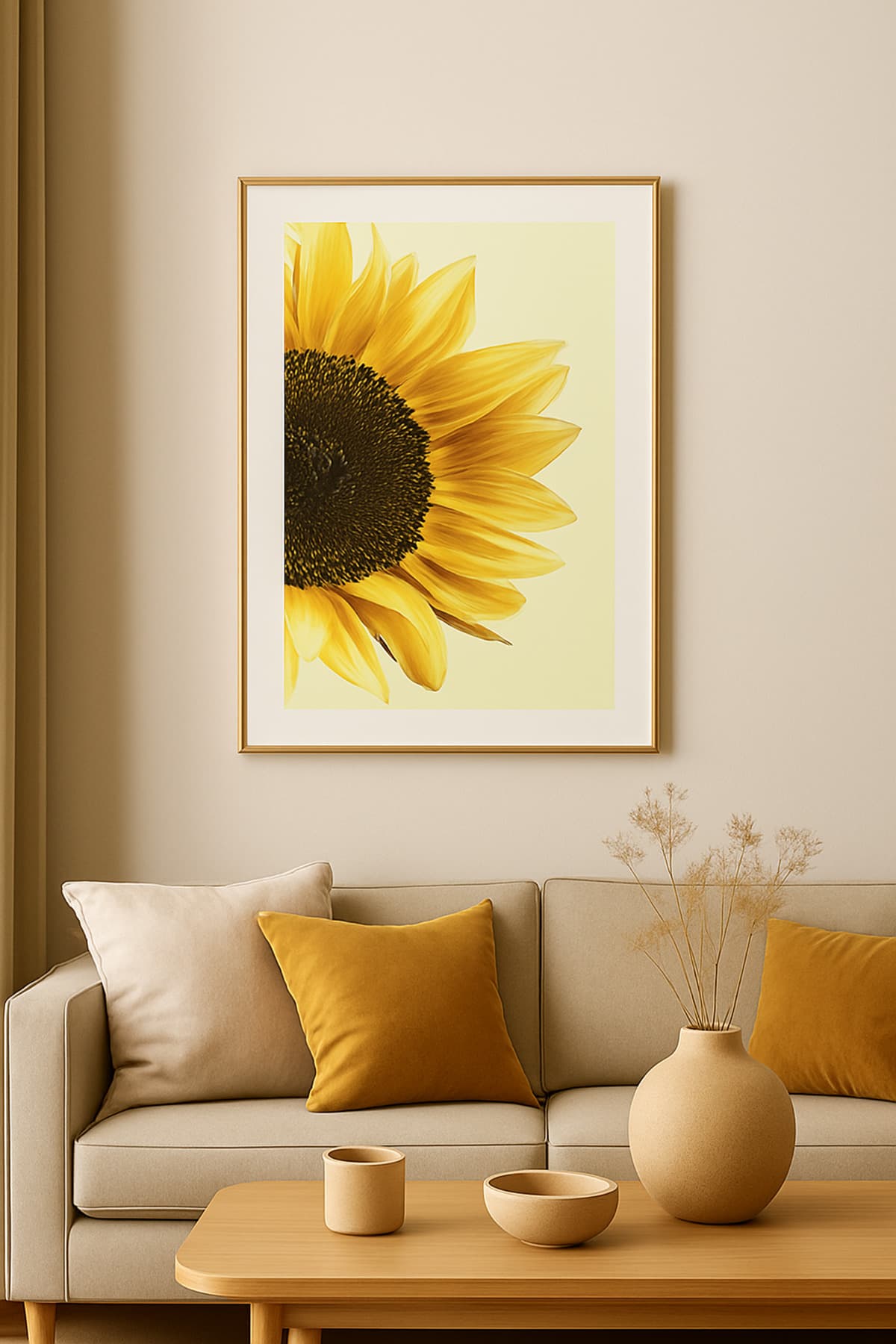 Ayçiçeği Sunflower - Gerçek Cama Baskı Gold Alüminyum Metal Çerçeveli Tekli Modern Tablo görsel 2