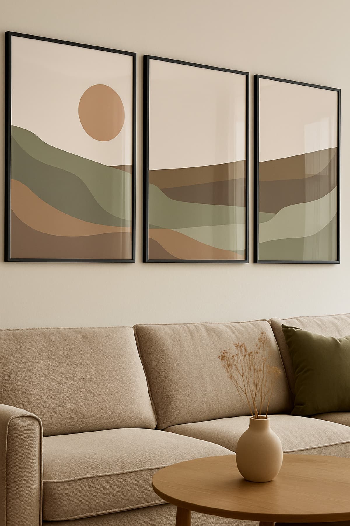 Sundune Soyut - Gerçek Cama Baskı Gold Alüminyum Metal Çerçeveli 3'lü Modern Tablo görsel 2