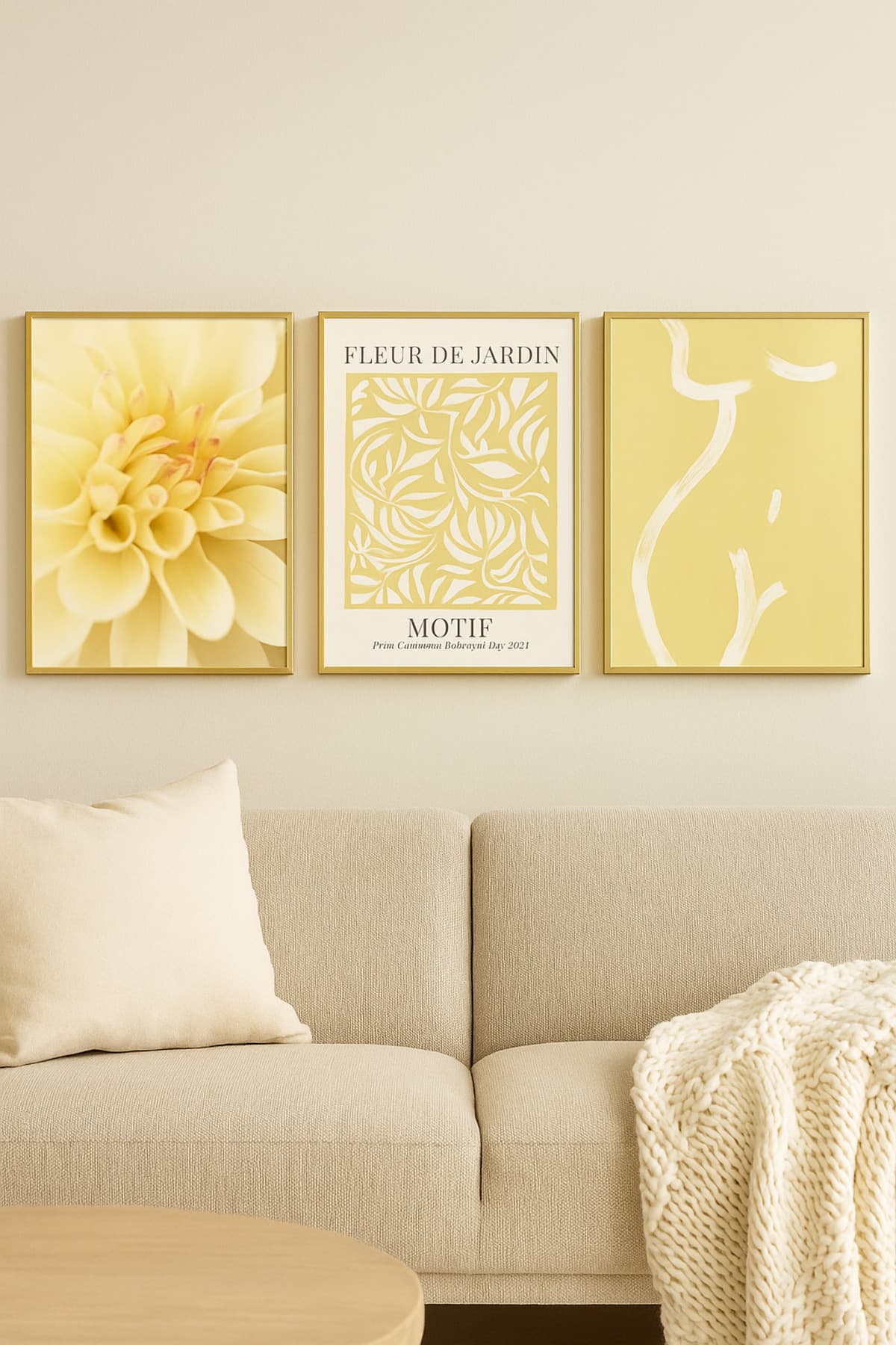 Altın Işıltı Set - Gerçek Cama Baskı Gold Alüminyum Metal Çerçeveli 3'lü Modern Tablo görsel 2