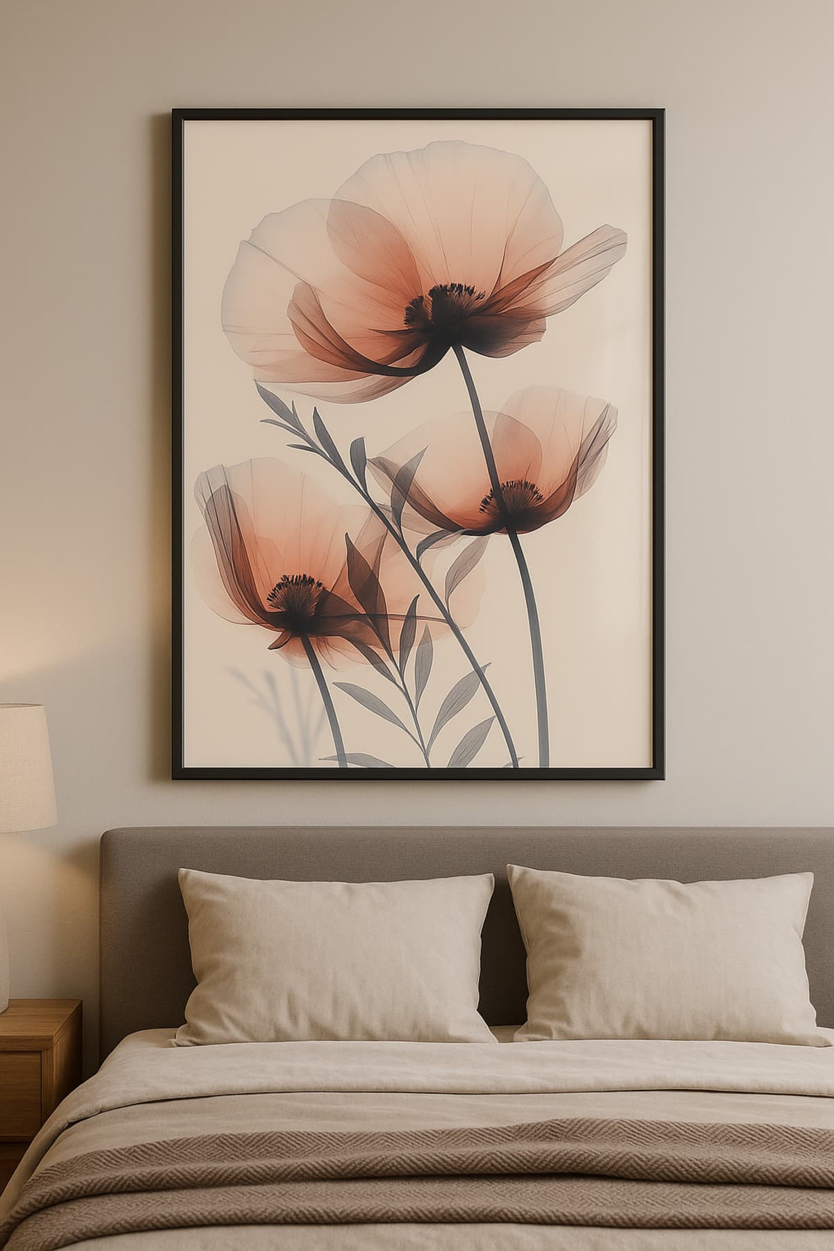 Abstract Gelincik - Gerçek Cama Baskı Siyah Alüminyum Metal Çerçeveli Tekli Modern Tablo görsel 2