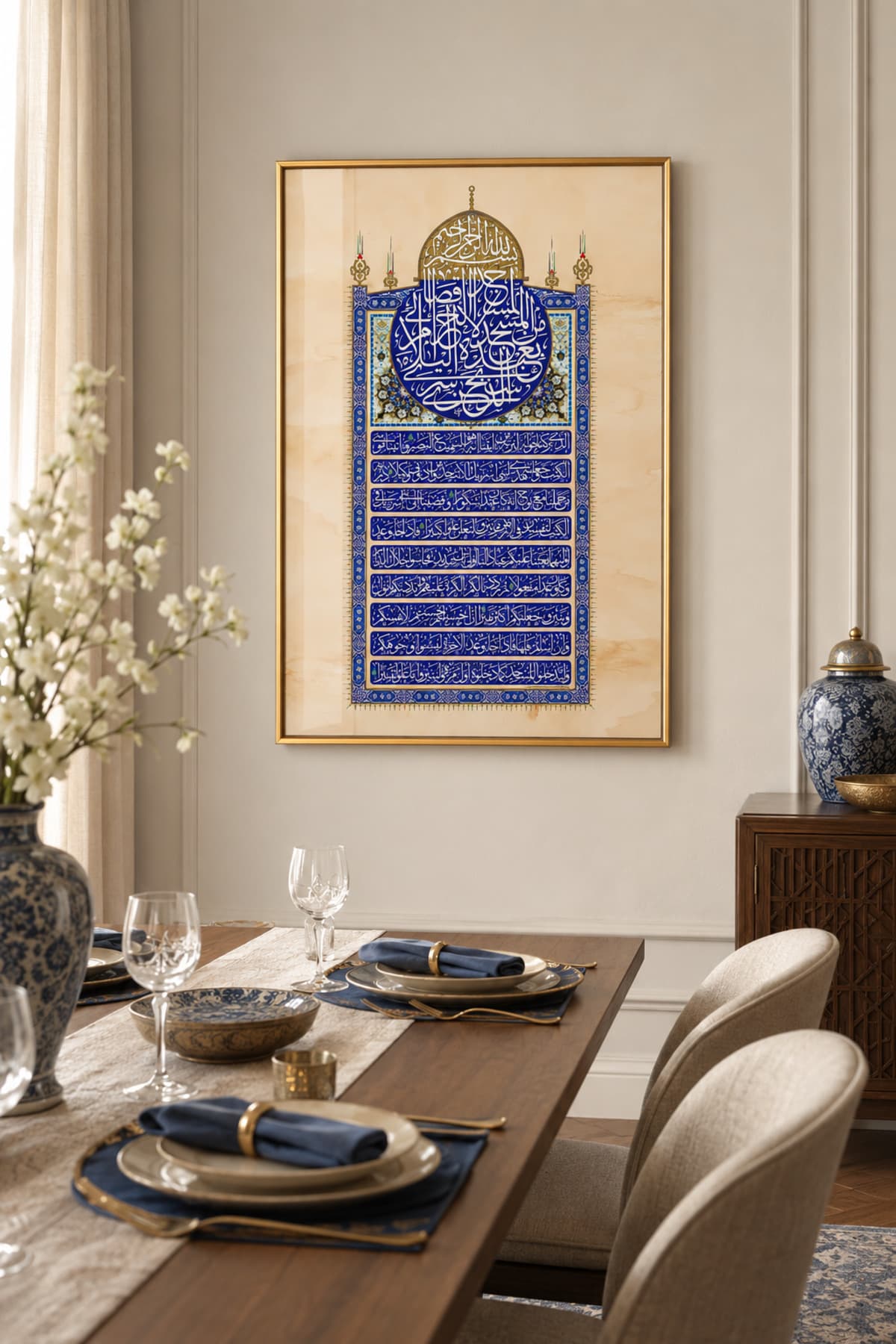 İsra Suresi - Gerçek Cama Baskı Gold Alüminyum Metal Çerçeveli Tekli Modern Cam Tablo görsel 2