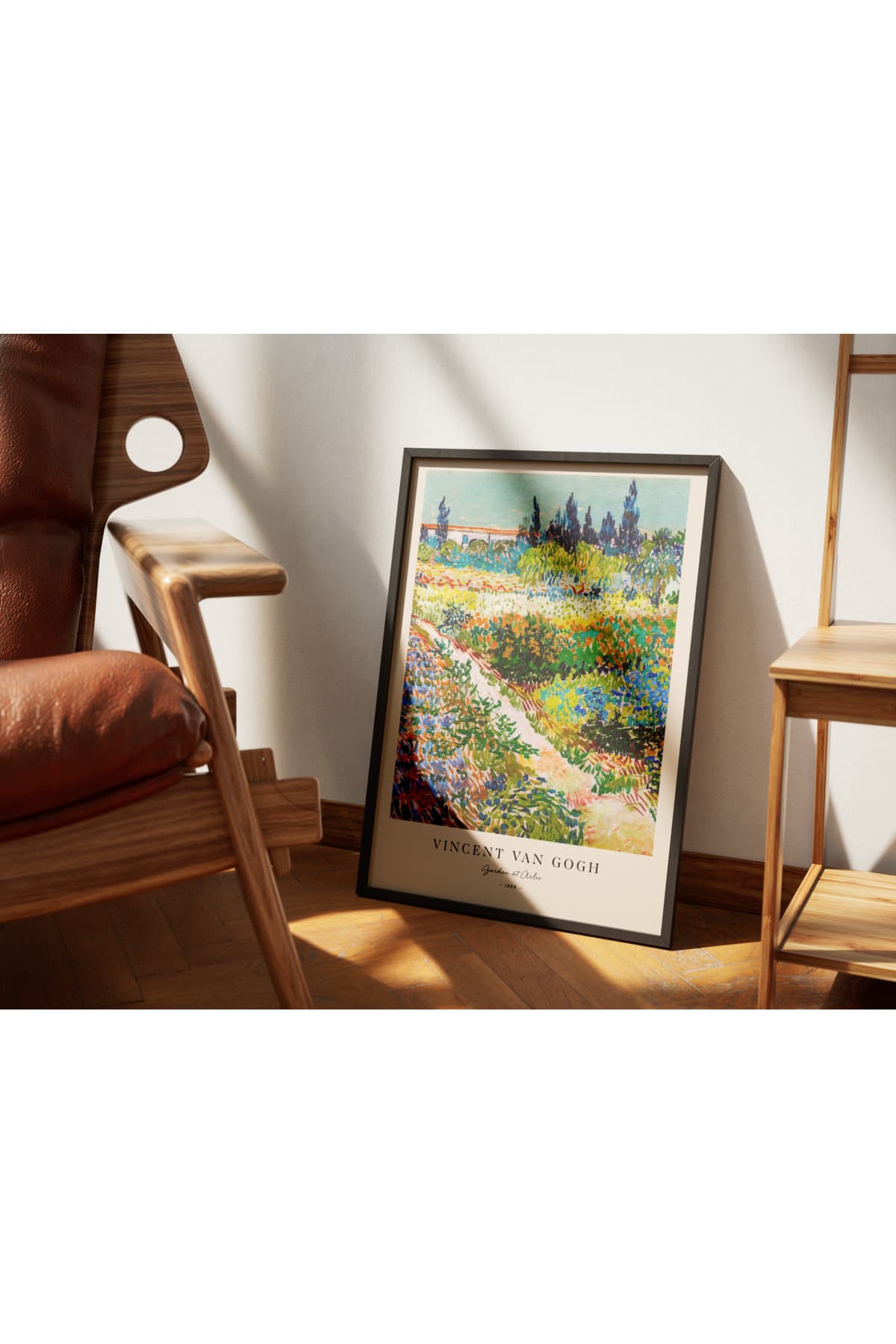 Van Gogh - Garden at Arles Tablo - Gerçek Cama Baskı Siyah Alüminyum Metal Çerçeveli görsel 4