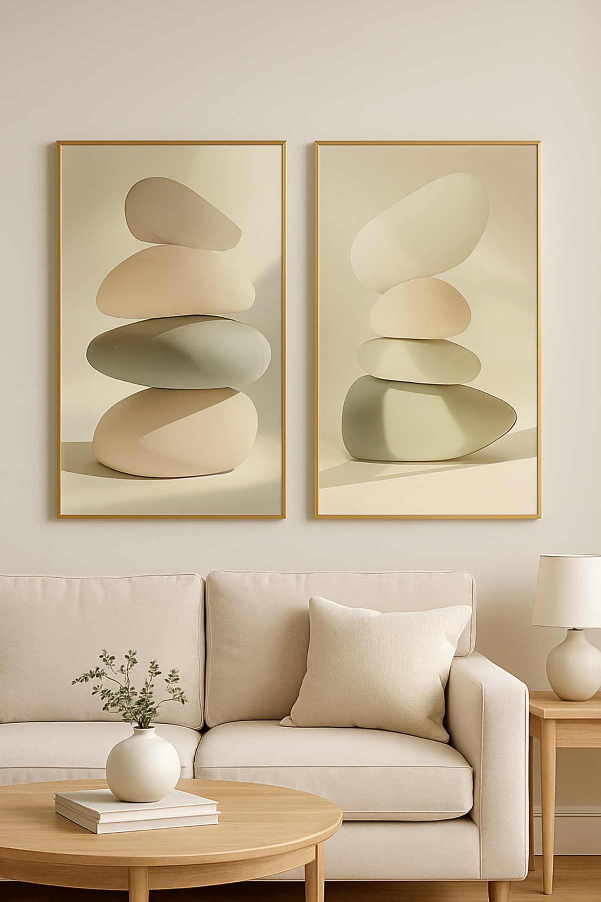 Taşların Sessizliği 02 - Gerçek Cama Baskı Gold Alüminyum Metal Çerçeveli 2'li Modern Tablo görsel 3