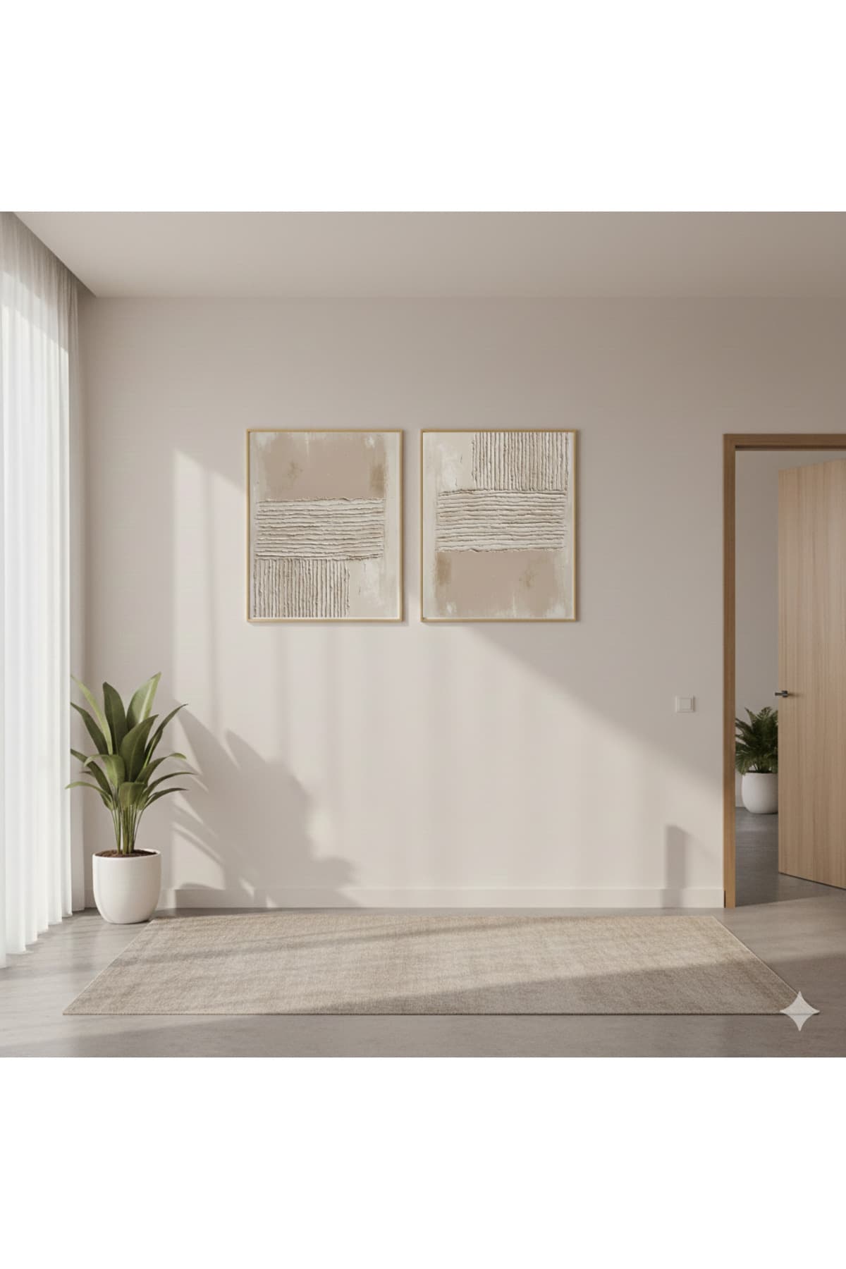 Brezza - Gerçek Cama Baskı Gold Alüminyum Metal Çerçeveli 2'li Modern Cam Tablo görsel 3