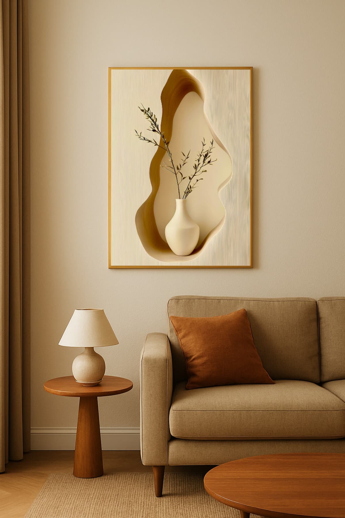Stillness - Gerçek Cama Baskı Gold Alüminyum Metal Çerçeveli Tekli Modern Tablo görsel 2