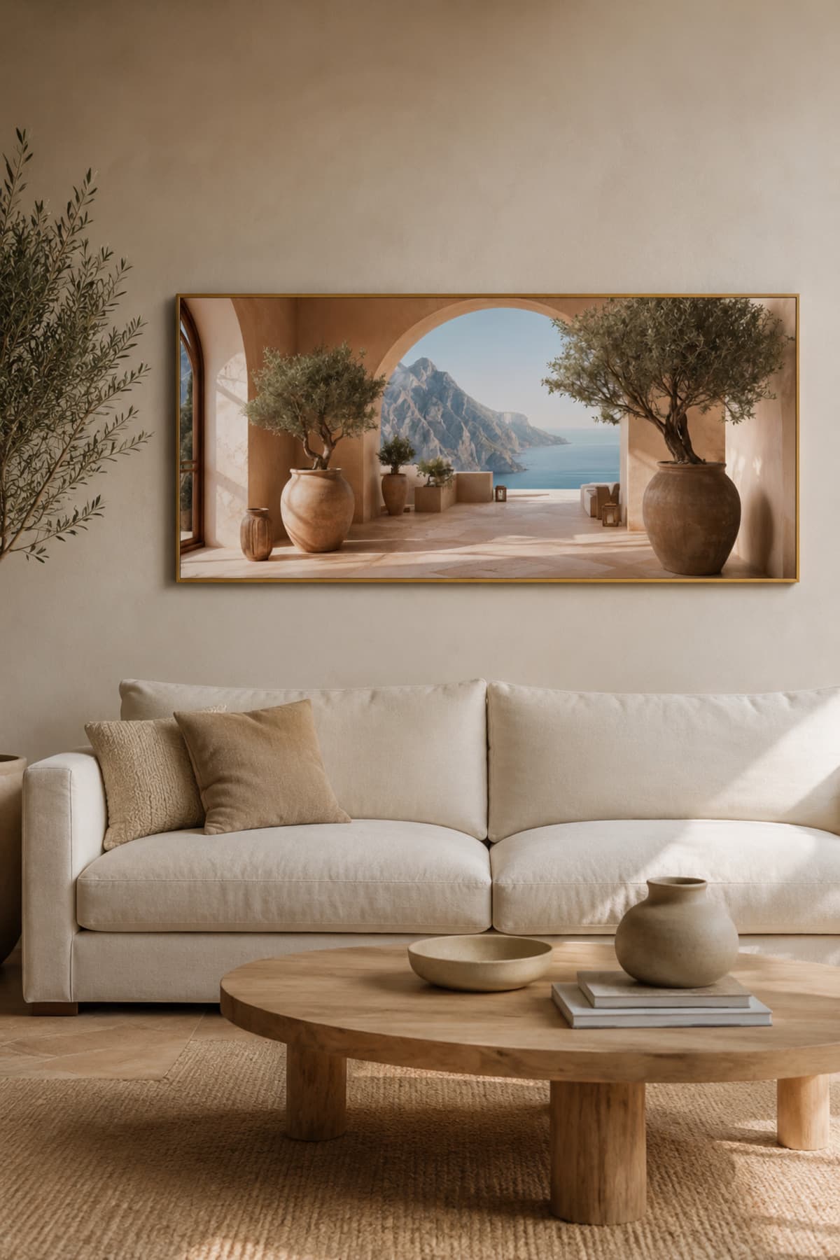 Toprak Manzarası - Gerçek Cama Baskı Gold Alüminyum Metal Çerçeveli Tekli Modern Yatay Cam Tablo görsel 2