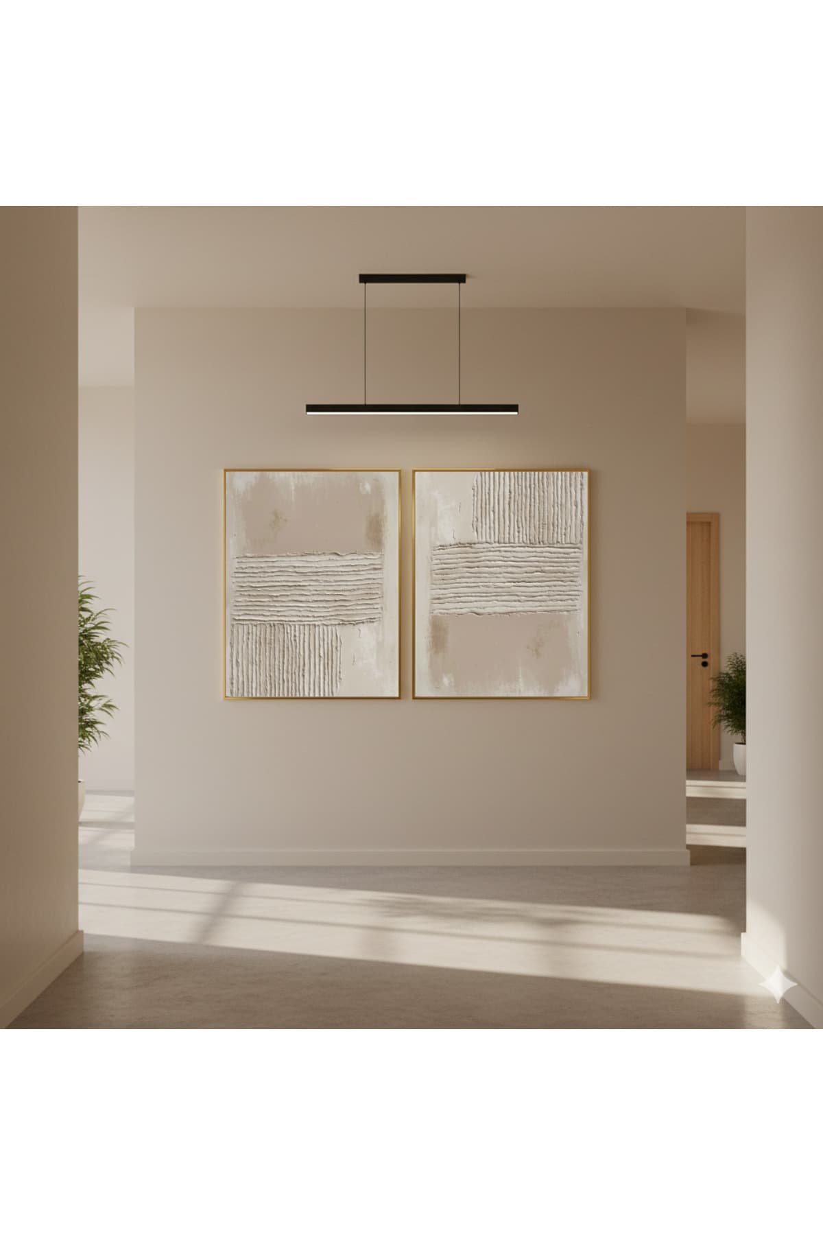 Brezza - Gerçek Cama Baskı Gold Alüminyum Metal Çerçeveli 2'li Modern Cam Tablo görsel 2