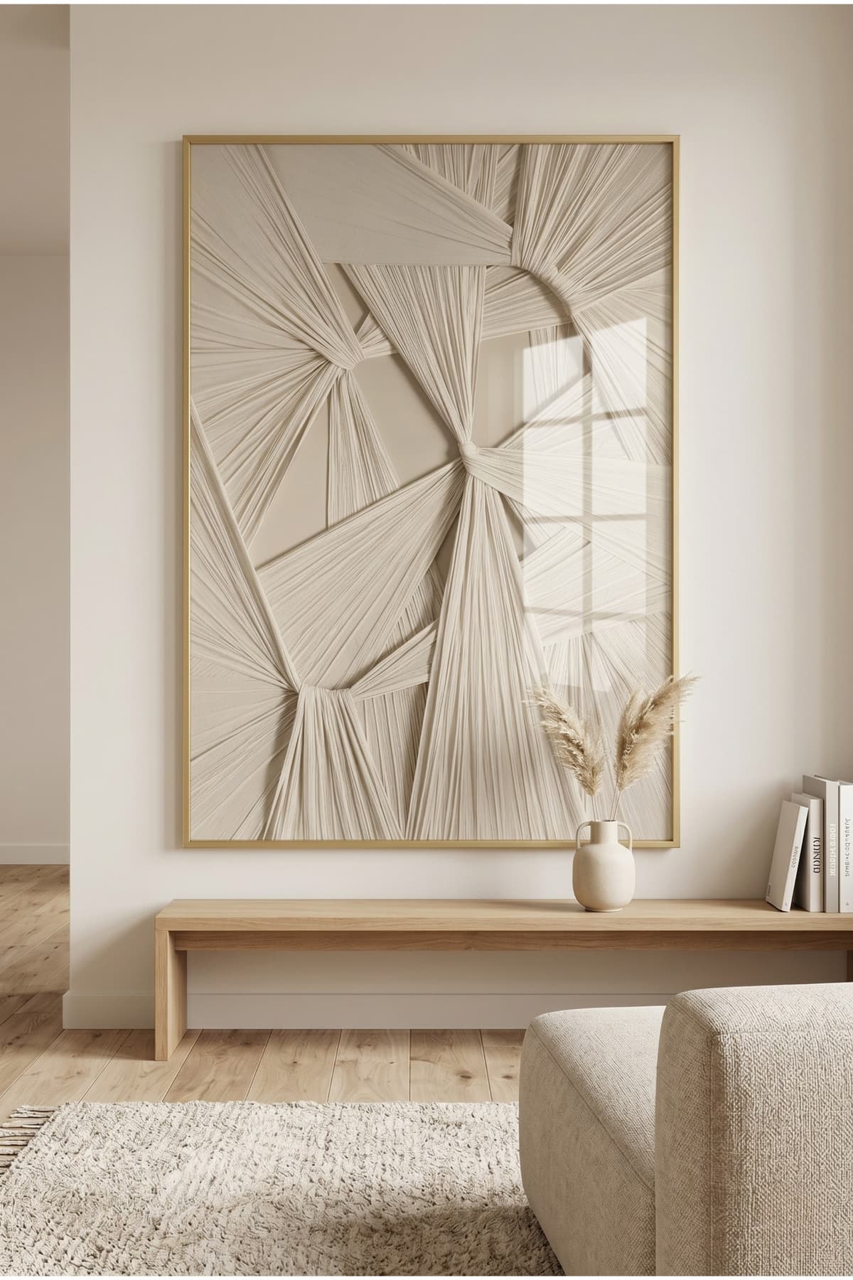 Velithra - Gerçek Cama Baskı Gold Alüminyum Metal Çerçeveli Tekli Modern Cam Tablo görsel 2