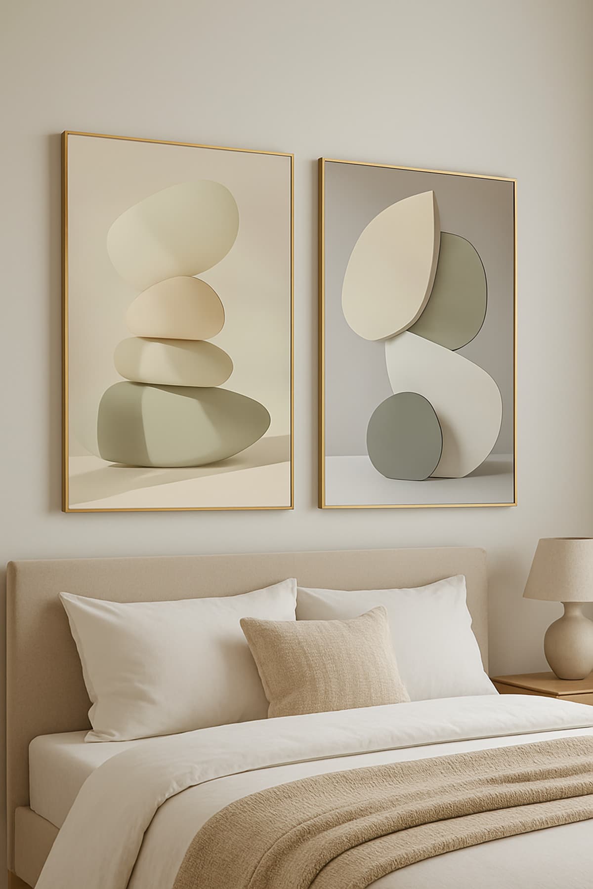 Taşların Sessizliği 01 - Gerçek Cama Baskı Gold Alüminyum Metal Çerçeveli 2'li Modern Tablo görsel 3