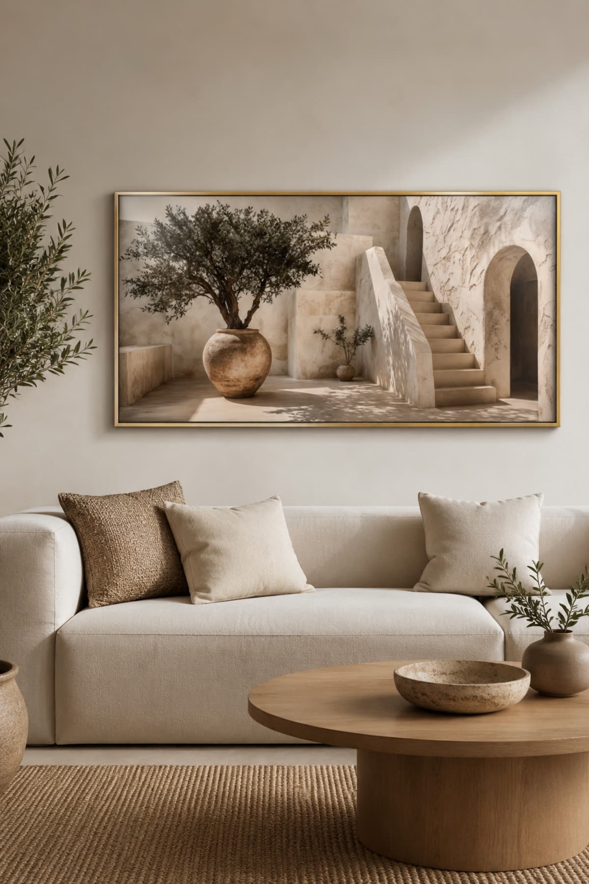 Toprak Güneşi - Gerçek Cama Baskı Gold Alüminyum Metal Çerçeveli Tekli Modern Yatay Cam Tablo görsel 2