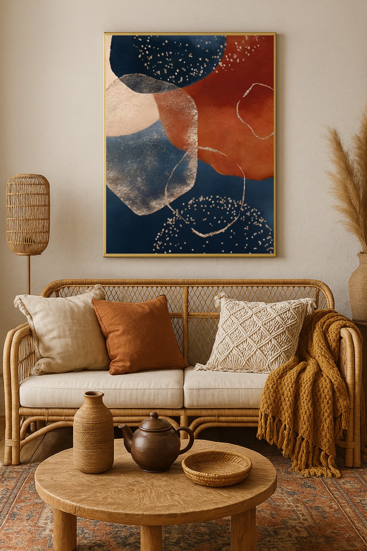 Claritas 02 - Gerçek Cama Baskı Gold Alüminyum Metal Çerçeveli Tekli Minimalist Cam Tablo görsel 2