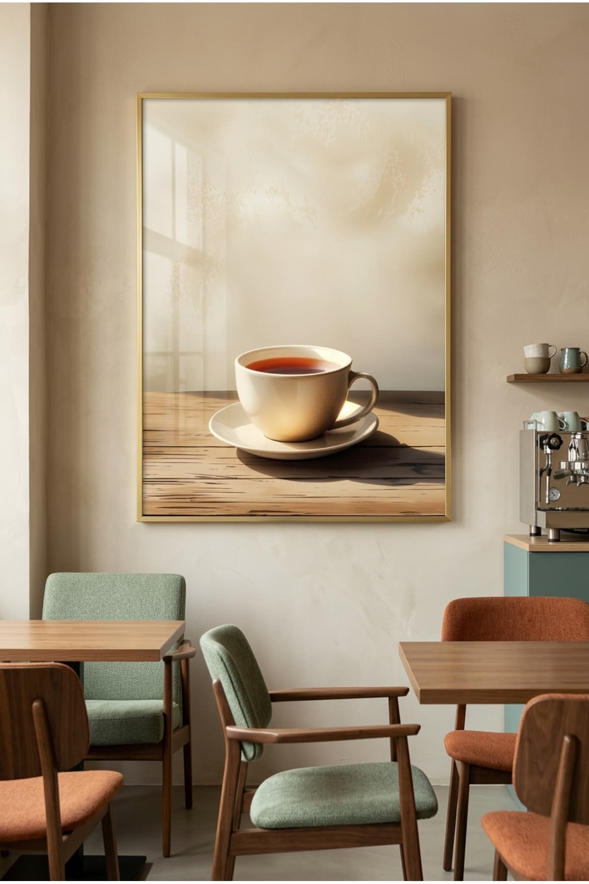 Hasbihal - Gold Metal Alüminyum Çerçeveli Lüks Dekoratif Minimalist Cam Tablo