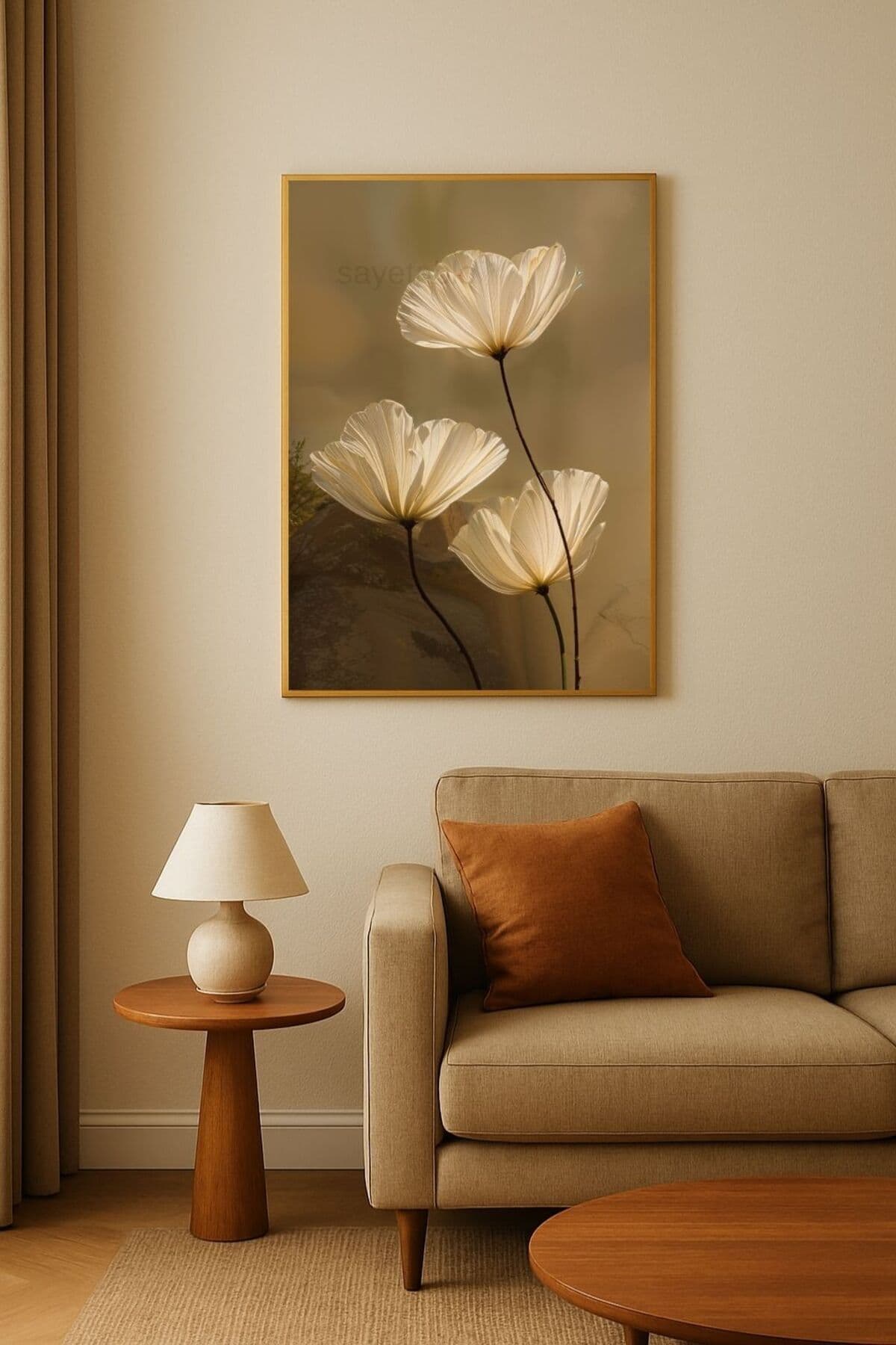 Sakin Zarafet - Gold Metal Alüminyum Çerçeveli Lüks Dekoratif Minimalist Cam Tablo görsel 2