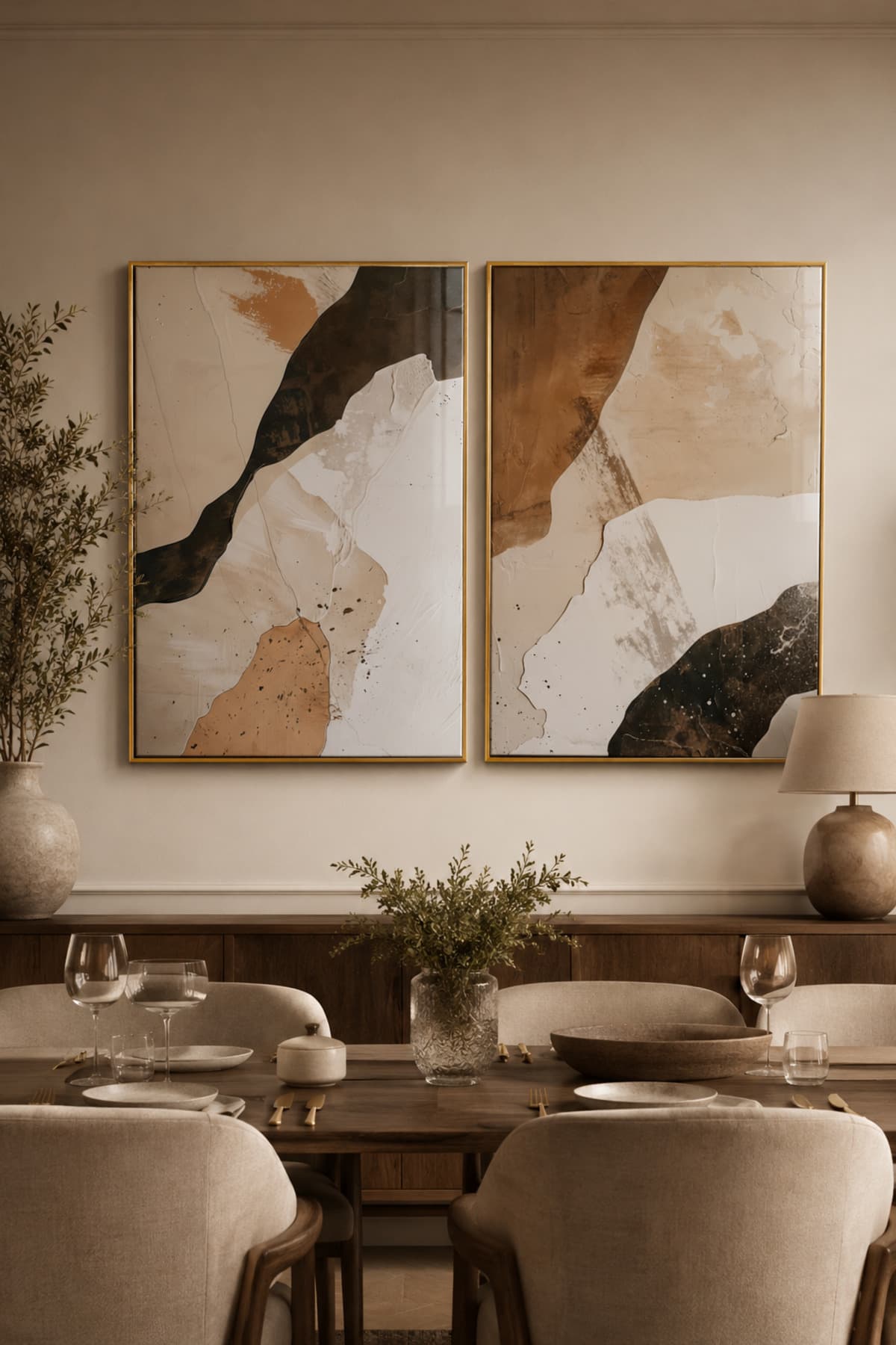 Aurum Terra - Gerçek Cama Baskı Gold Alüminyum Metal Çerçeveli İkili Modern Cam Tablo görsel 2