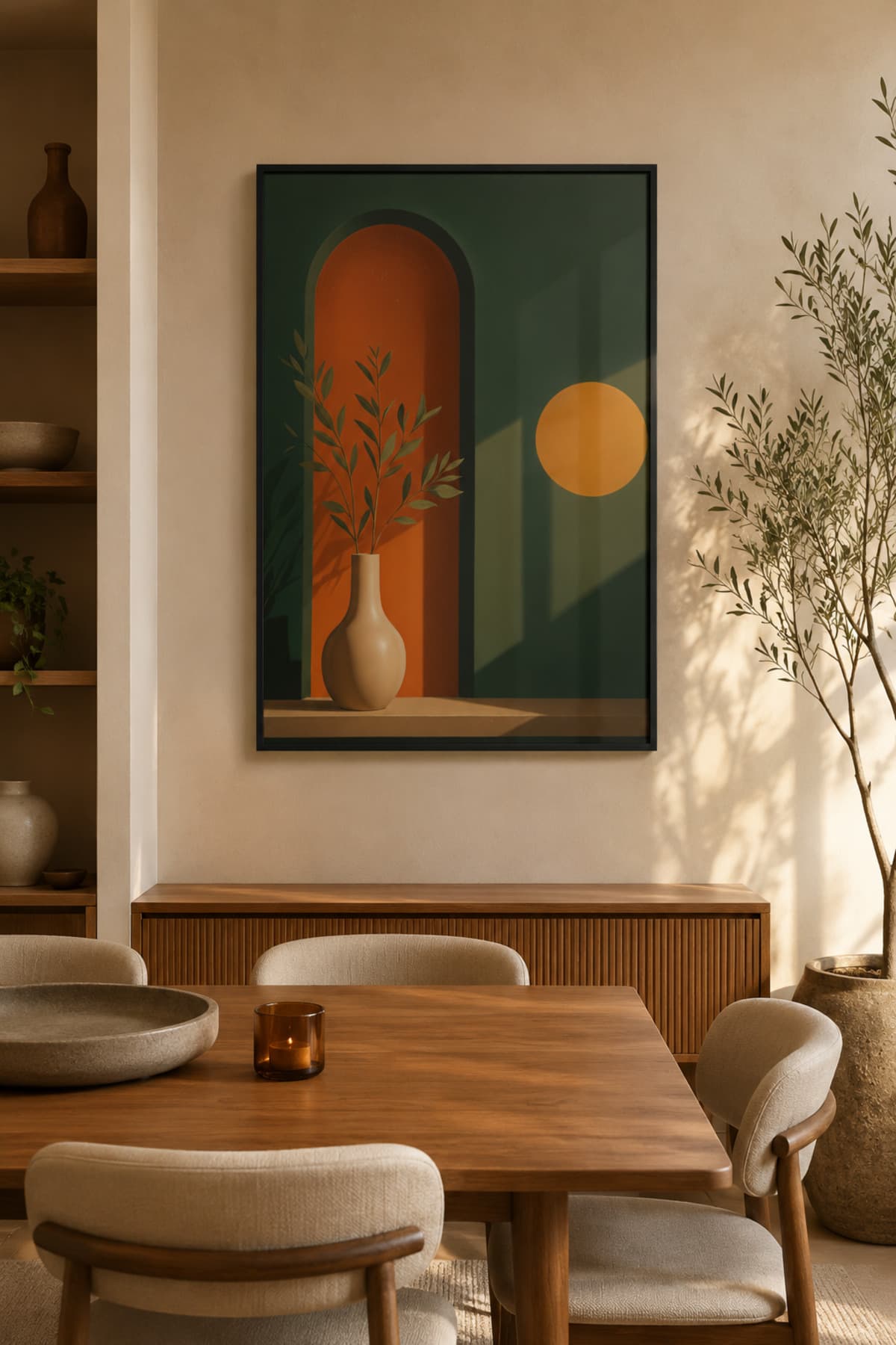 Sunlit Niche - Gerçek Cama Baskı Siyah Alüminyum Metal Çerçeveli Tekli Modern Cam Tablo görsel 2