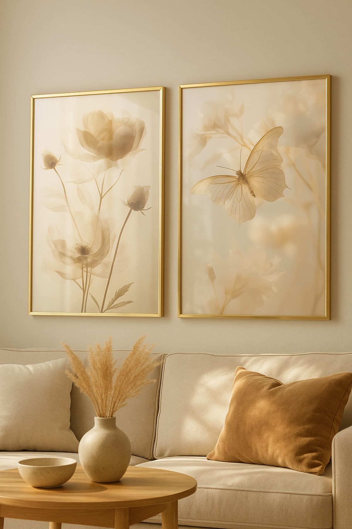 Auré – Gerçek Cama Baskı Gold Alüminyum Metal Çerçeveli 2'li Modern Tablo görsel 2