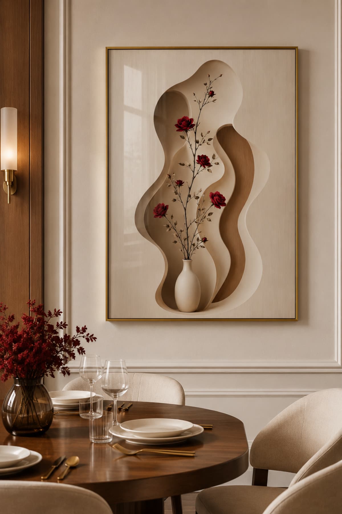 Rosemira - Gerçek Cama Baskı Gold Alüminyum Metal Çerçeveli Tekli Modern Cam Tablo görsel 2