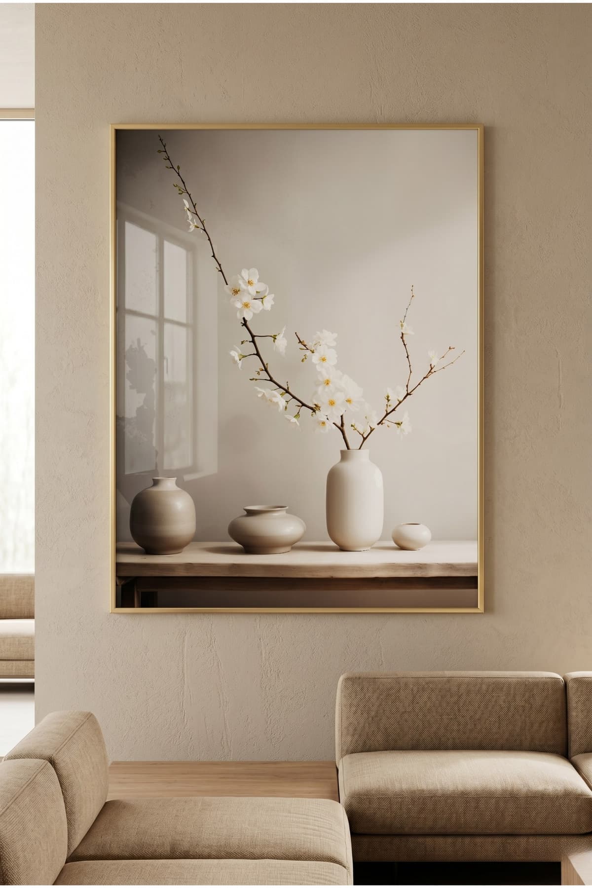 Pure Blossoms - Gerçek Cama Baskı Gold Alüminyum Metal Çerçeveli Tekli Modern Cam Tablo görsel 2