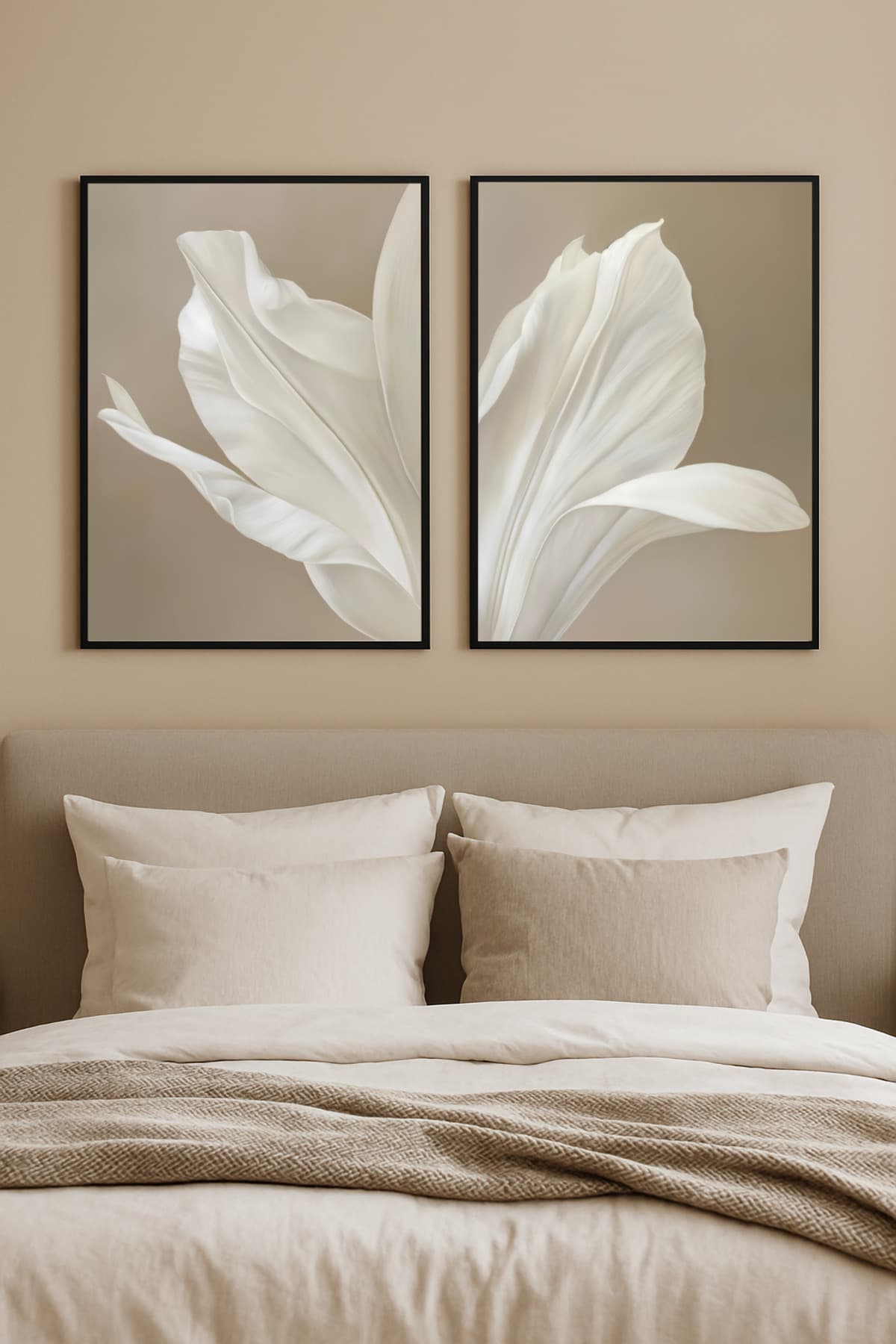 Serene Duality I & II – Gerçek Cama Baskı Siyah Alüminyum Metal Çerçeveli 2'li Modern Tablo görsel 2