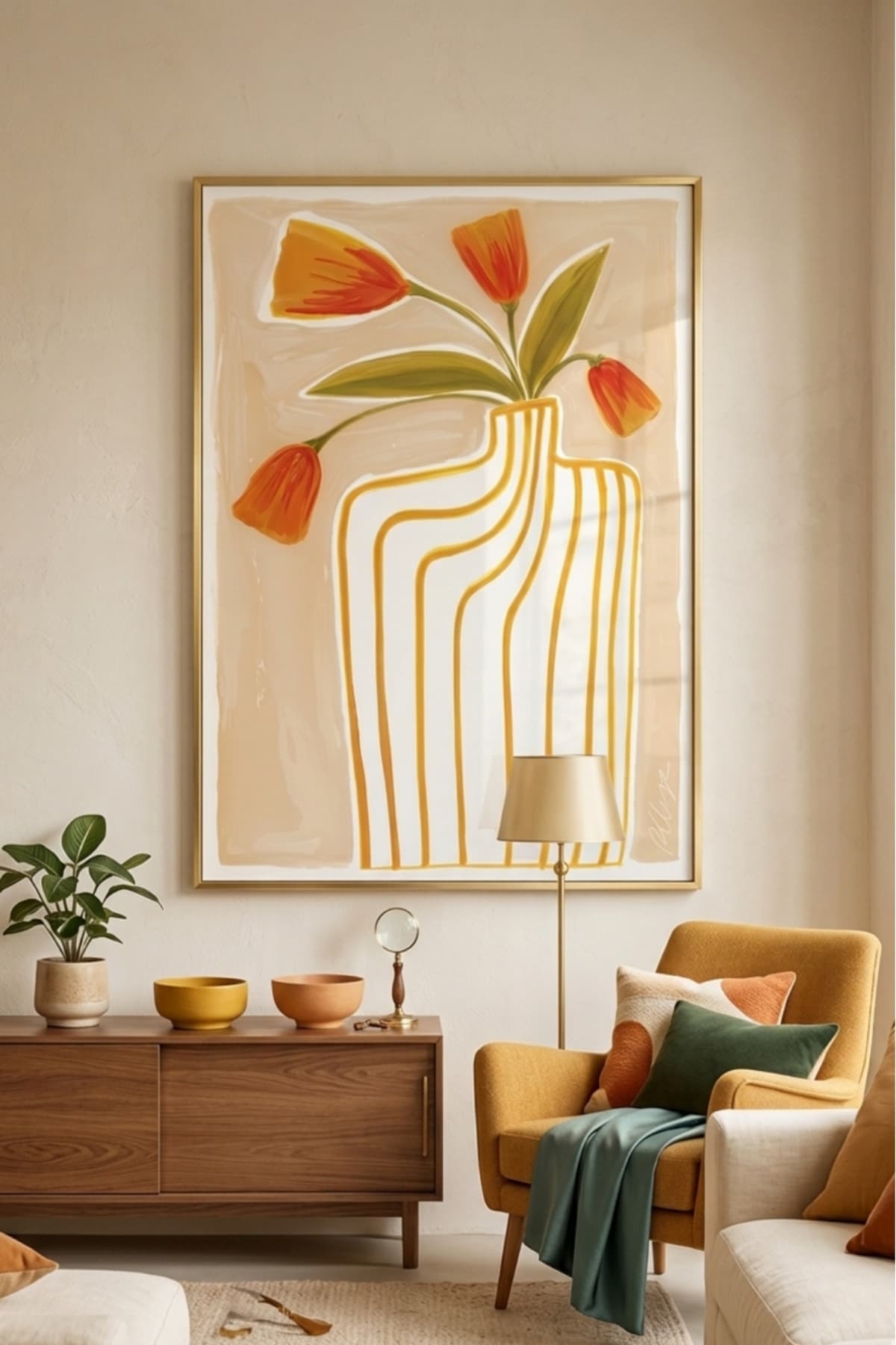 Modern Bahar - Gold Metal Alüminyum Çerçeveli Lüks Dekoratif Minimalist Tekli Cam Tablo