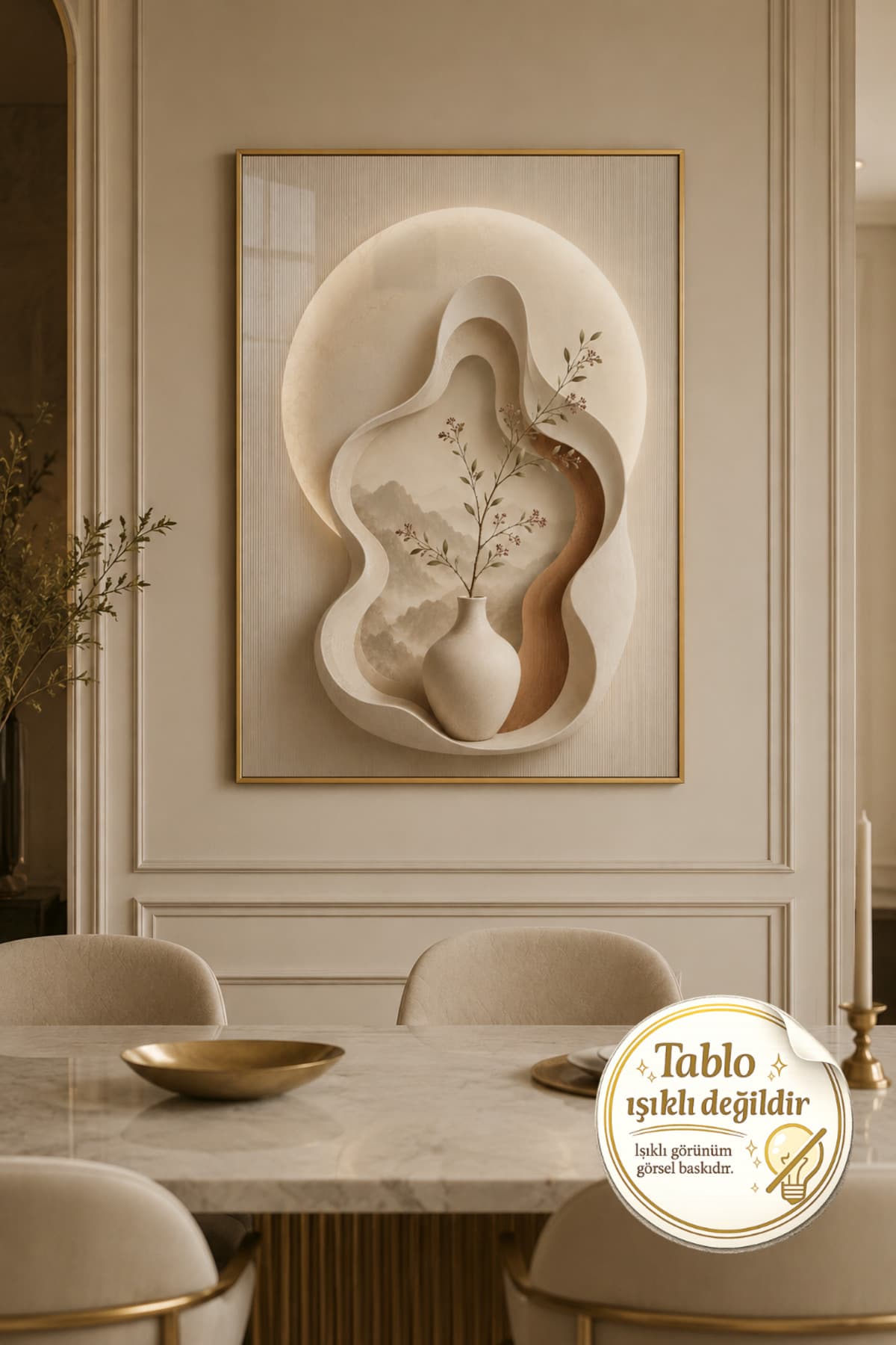 Stillness Horizon - Gerçek Cama Baskı Gold Alüminyum Metal Çerçeveli Tekli Modern Cam Tablo görsel 2