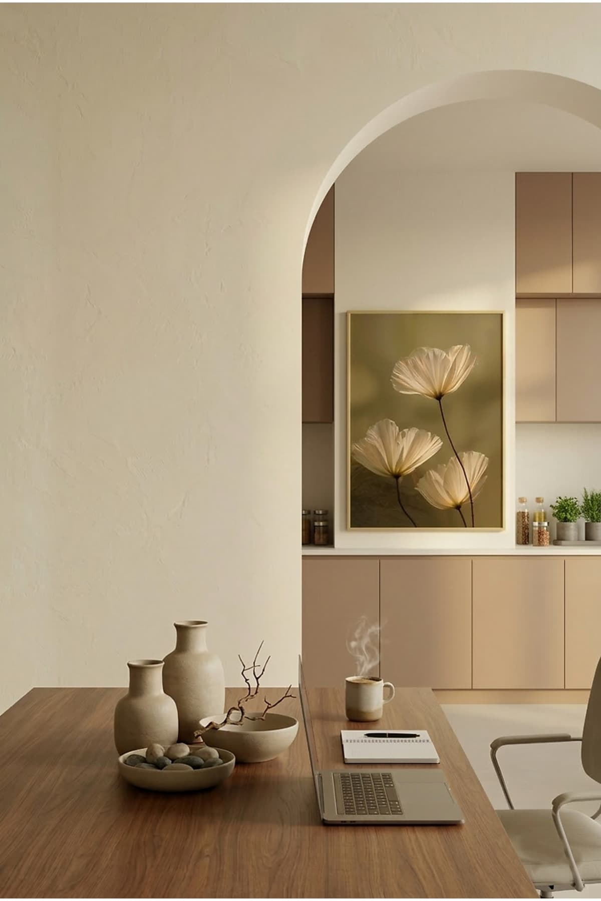 Sakin Zarafet - Gold Metal Alüminyum Çerçeveli Lüks Dekoratif Minimalist Cam Tablo görsel 3