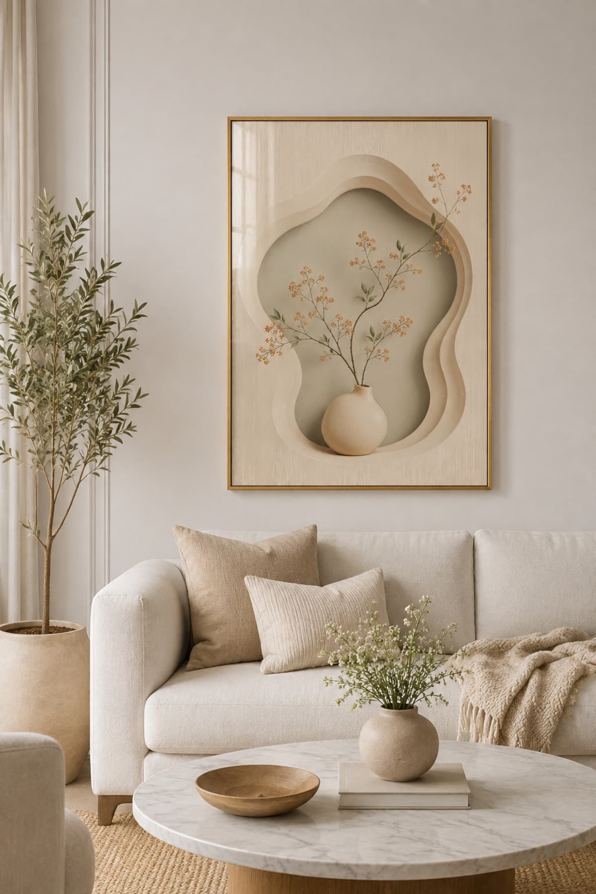 Stillness Grove - Gerçek Cama Baskı Gold Alüminyum Metal Çerçeveli Tekli Modern Cam Tablo görsel 2