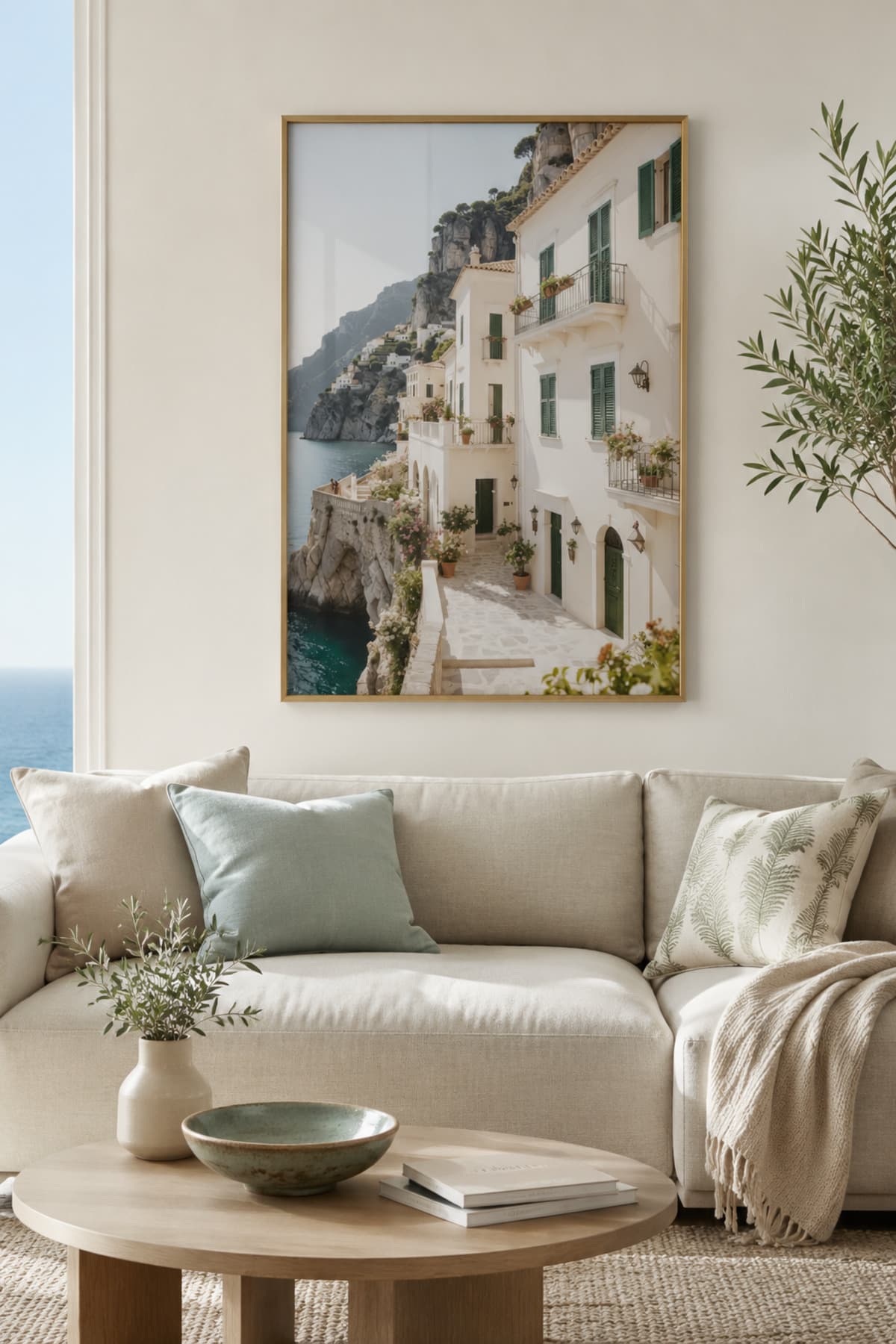 Cliffside - Gerçek Cama Baskı Gold Alüminyum Metal Çerçeveli Tekli Modern Cam Tablo görsel 2
