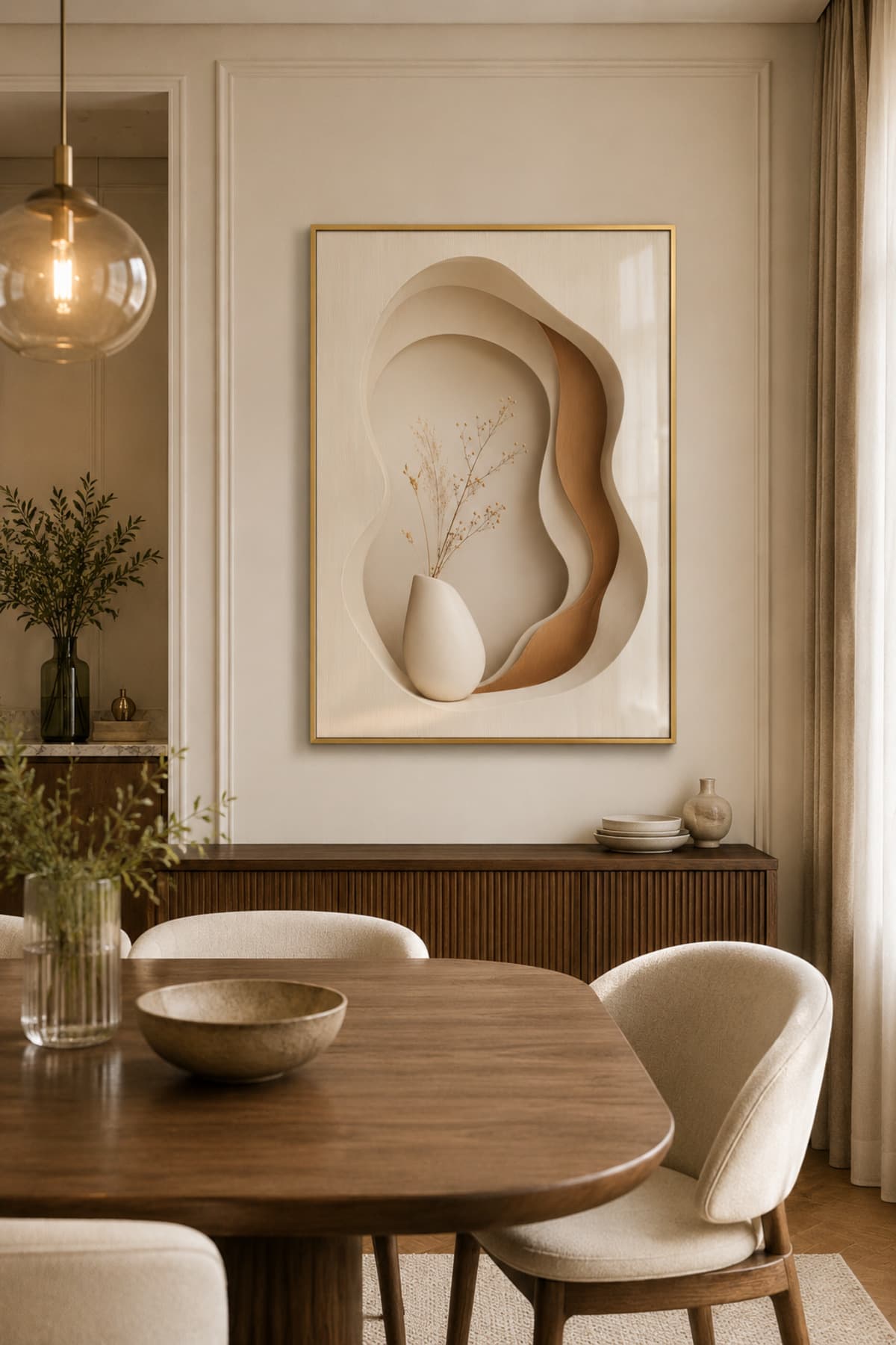 Softness - Gerçek Cama Baskı Gold Alüminyum Metal Çerçeveli Tekli Modern Cam Tablo görsel 2