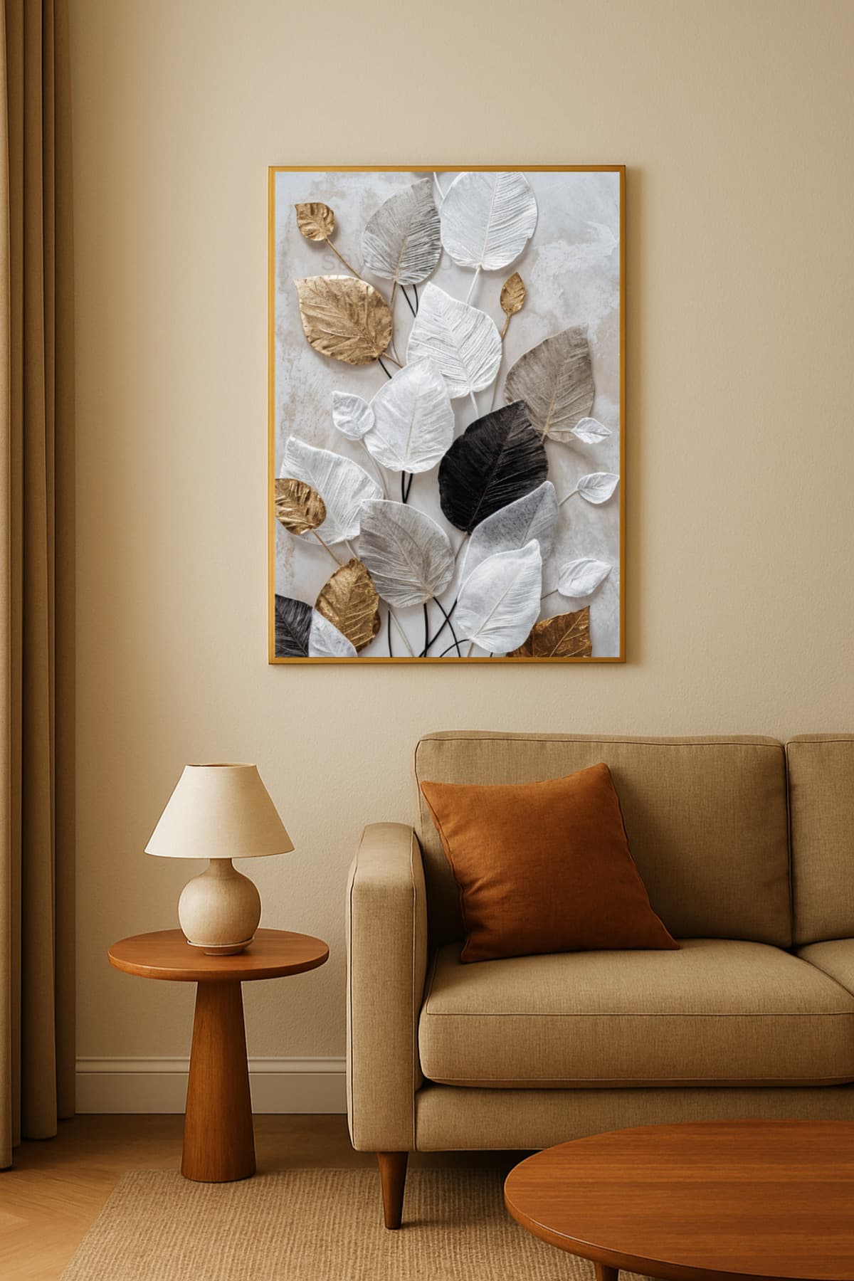 Armonia - Gerçek Cama Baskı Gold Alüminyum Metal Çerçeveli Tekli Modern Cam Tablo görsel 3