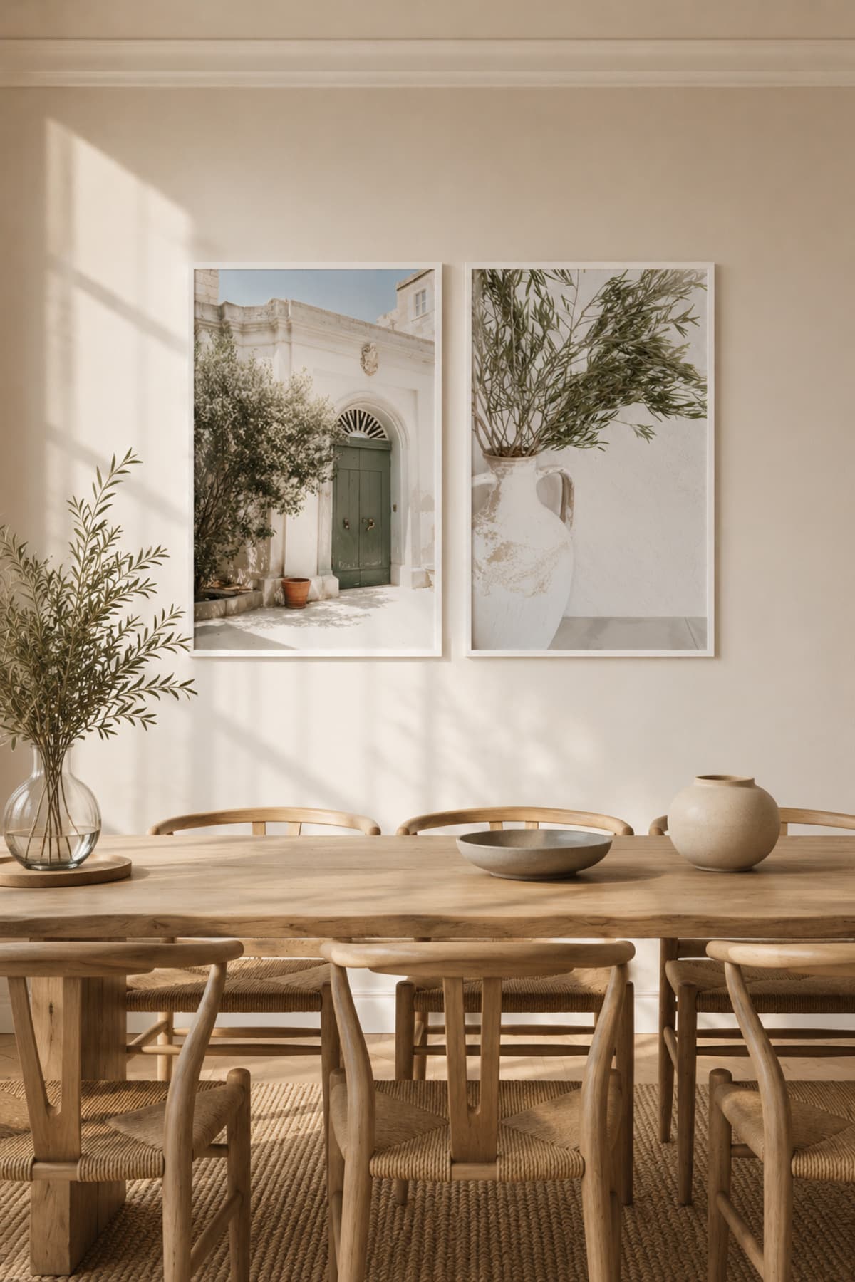 Flourishing - Gerçek Cama Baskı Beyaz Alüminyum Metal Çerçeveli İkili Modern Cam Tablo görsel 2