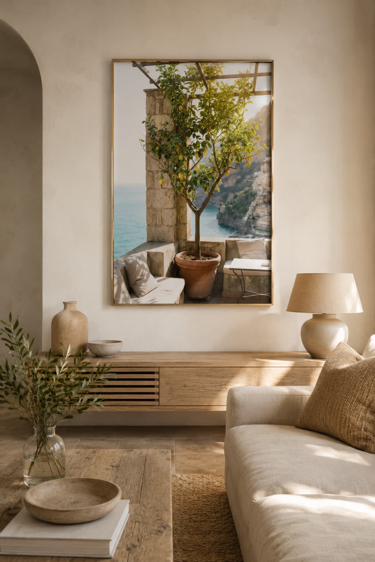 Limon Bahçesi - Gerçek Cama Baskı Gold Alüminyum Metal Çerçeveli Tekli Modern Cam Tablo görsel 2