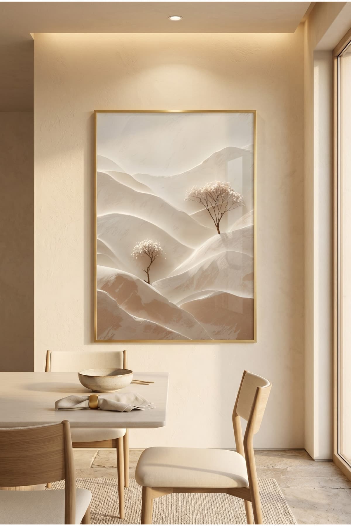 Velora Bloom - Gerçek Cama Baskı Gold Alüminyum Metal Çerçeveli Tekli Modern Cam Tablo görsel 2