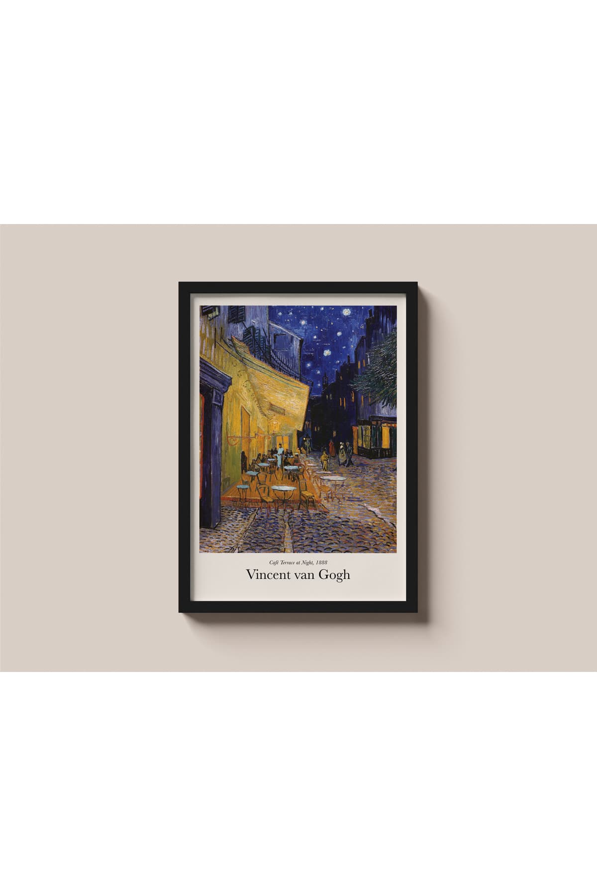 Van Gogh - Café Terrace at Night - Gerçek Cama Baskı Siyah Alüminyum Metal Çerçeveli görsel 2