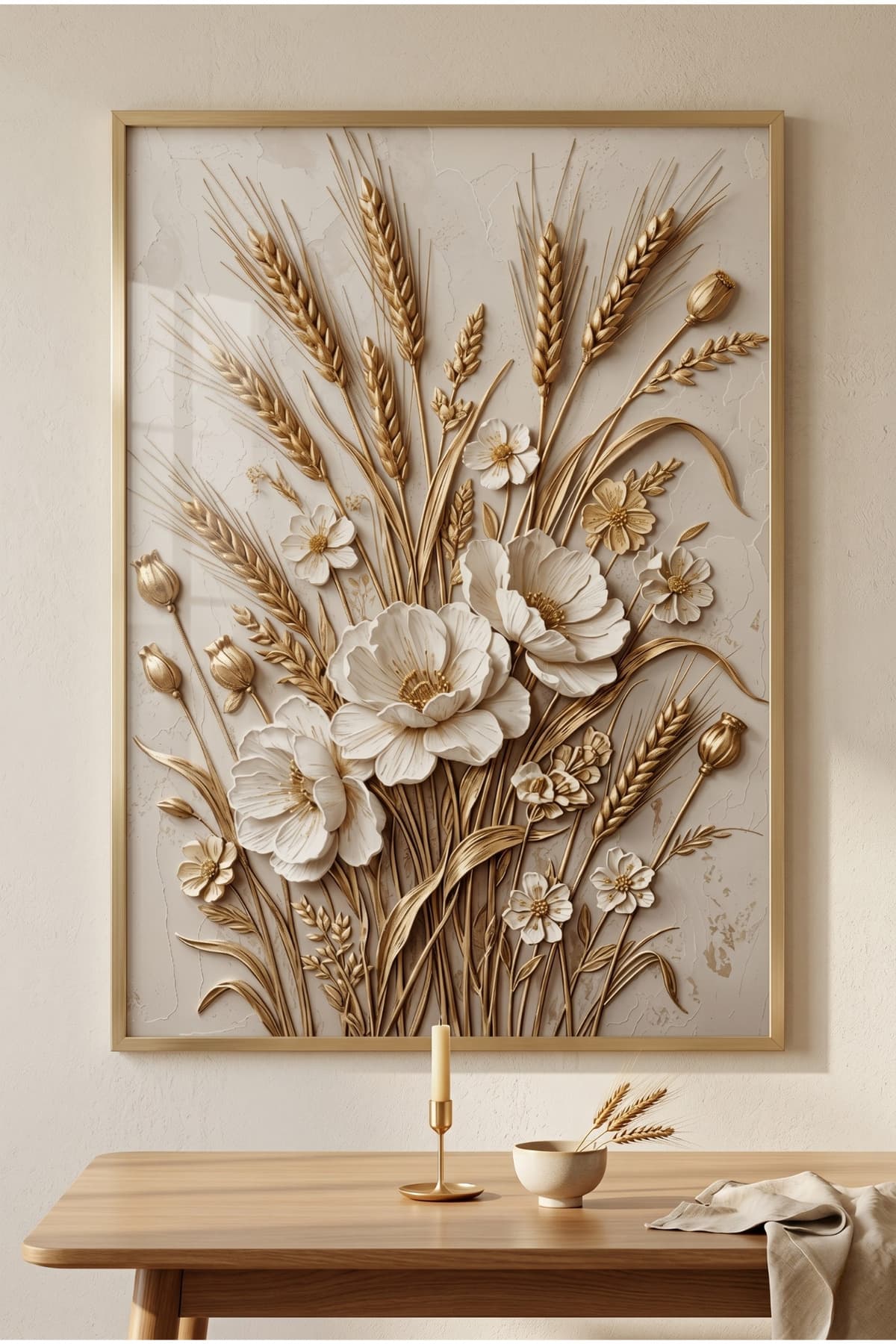 Floréva Çiçek - Gerçek Cama Baskı Gold Alüminyum Metal Çerçeveli Tekli Modern Cam Tablo görsel 2