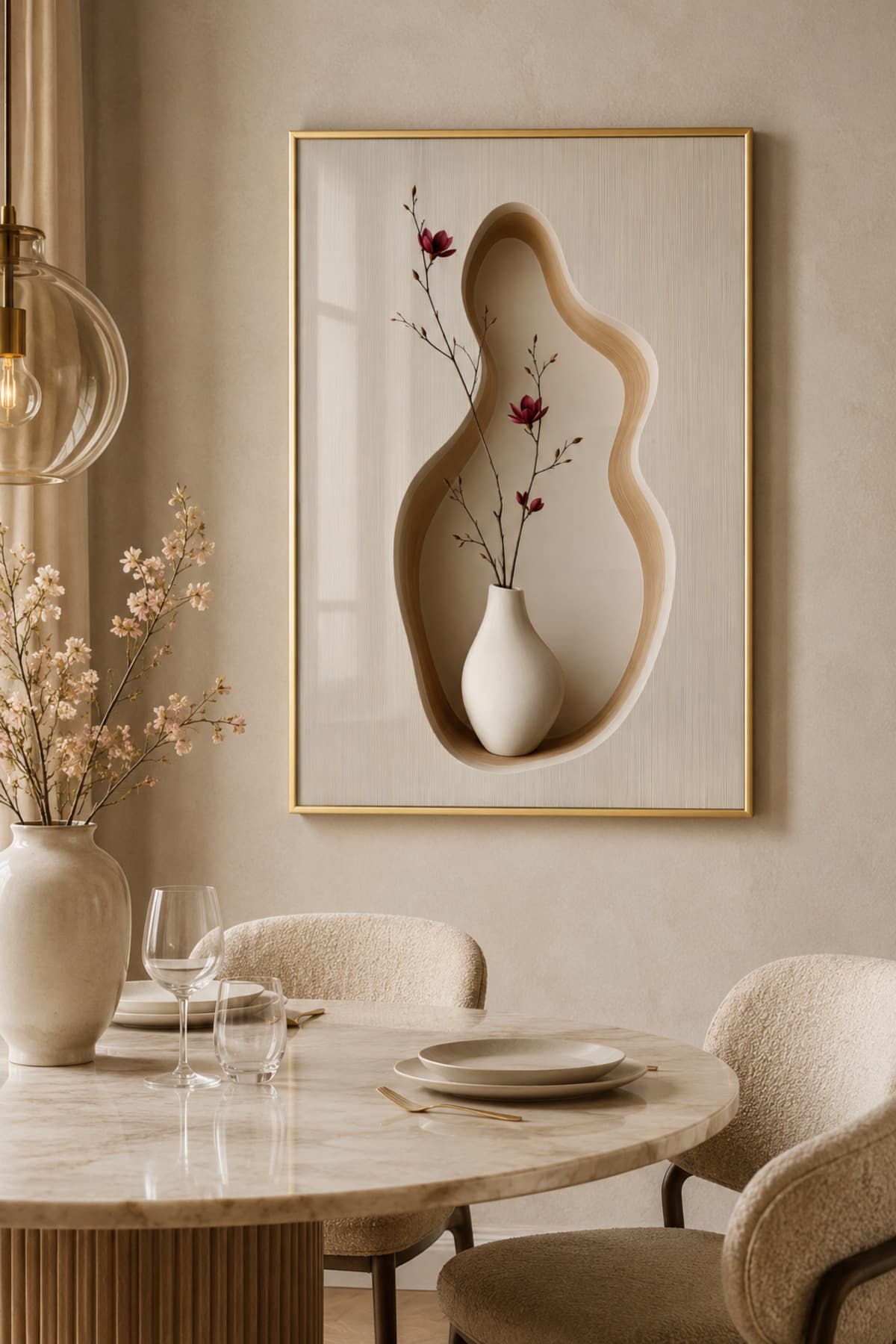 Velouria - Gerçek Cama Baskı Gold Alüminyum Metal Çerçeveli Tekli Modern Cam Tablo görsel 2
