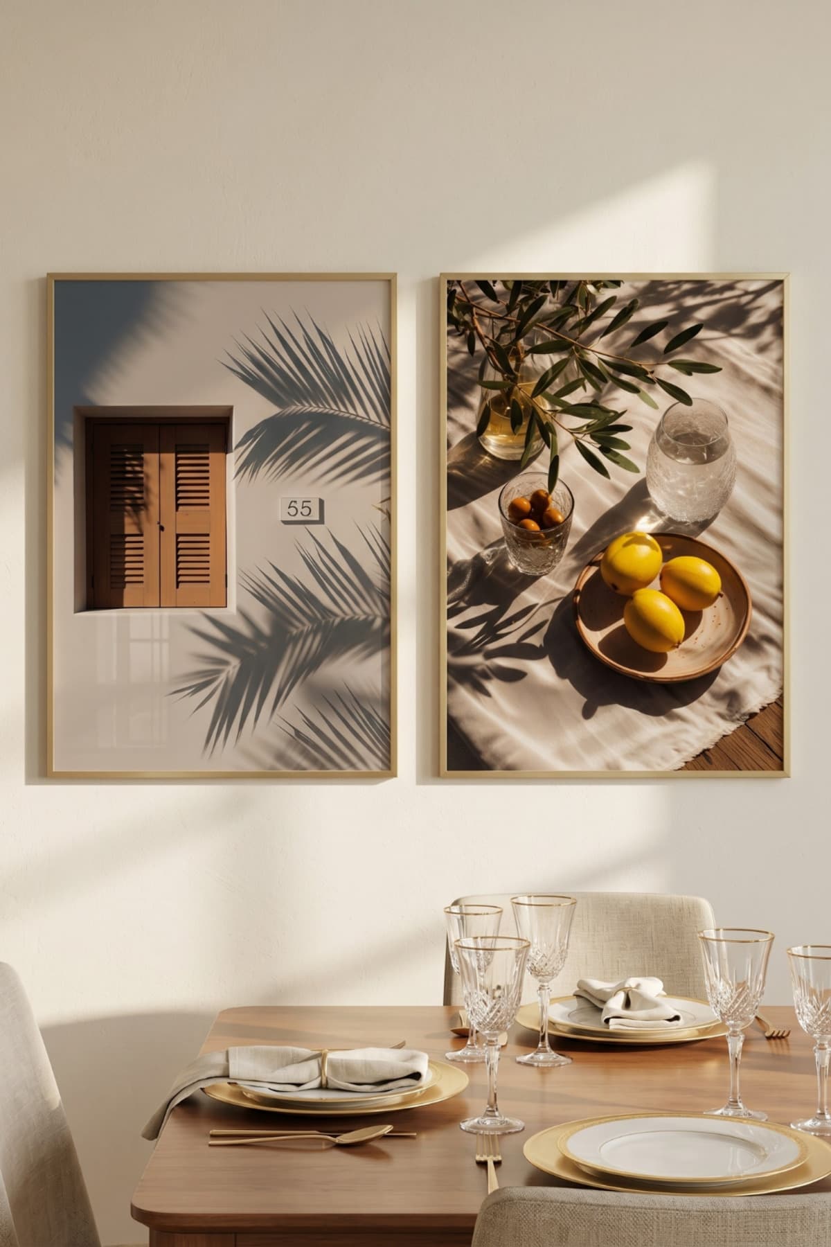 Generosity - Gerçek Cama Baskı Gold Alüminyum Metal Çerçeveli İkili Modern Cam Tablo görsel 2