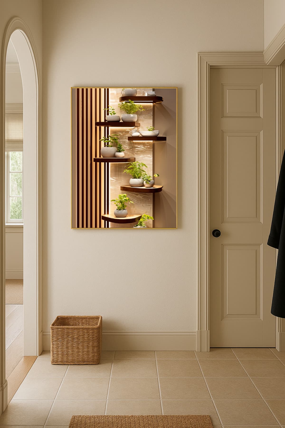 Sinfonia - Gerçek Cama Baskı Gold Alüminyum Metal Çerçeveli Tekli Modern Cam Tablo görsel 3