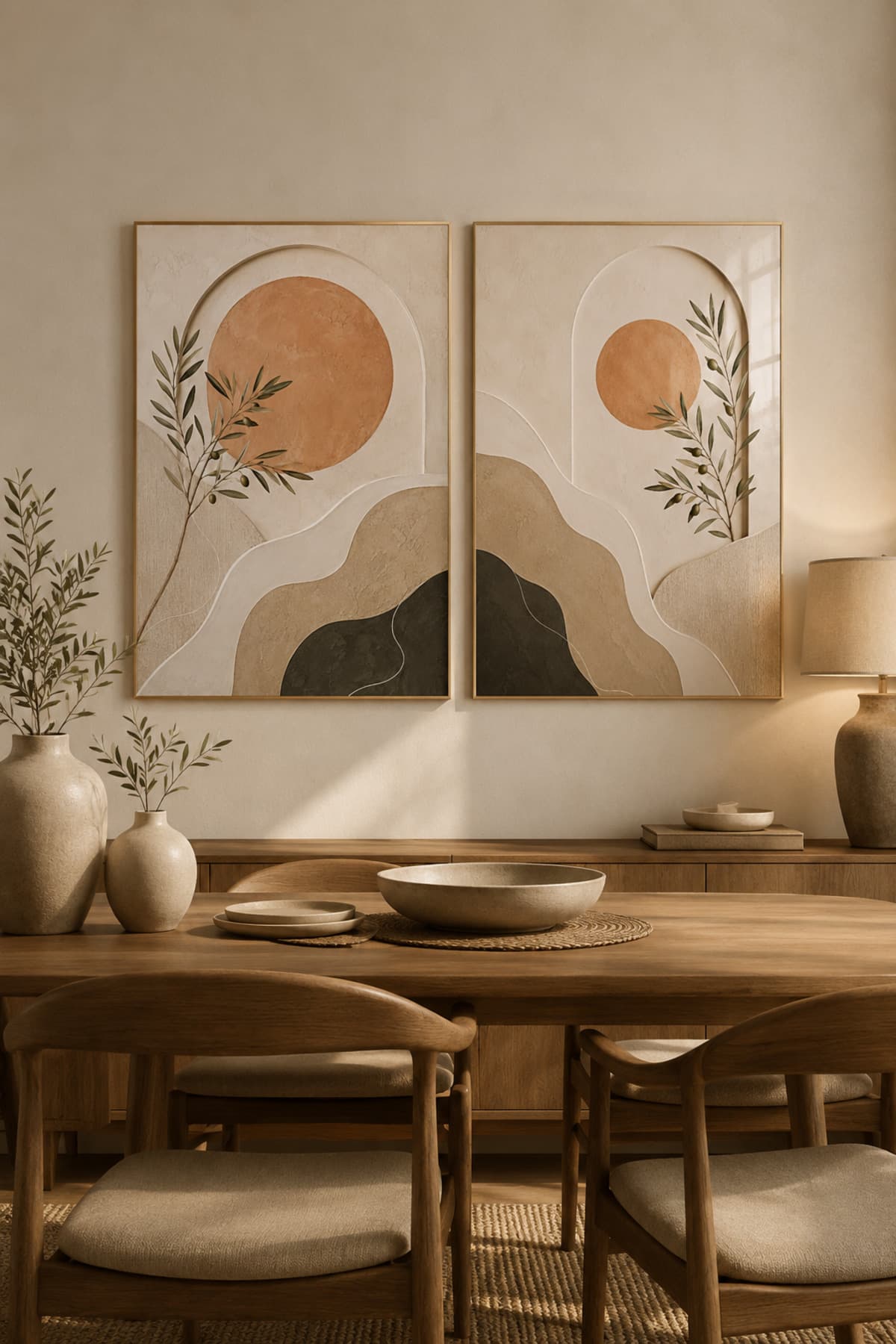 Soft Terra - Gerçek Cama Baskı Gold Alüminyum Metal Çerçeveli İkili Modern Cam Tablo görsel 2