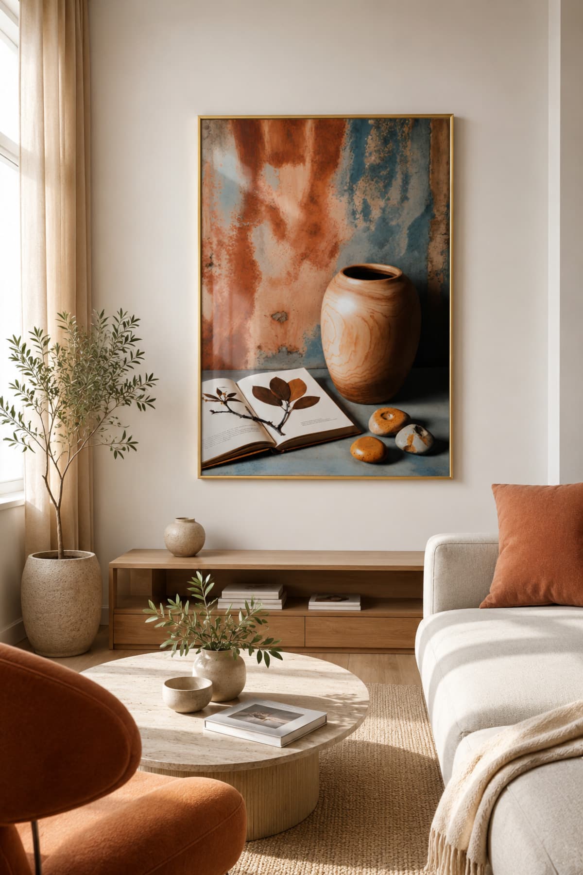 Toprağın Sayfaları - Gerçek Cama Baskı Gold Alüminyum Metal Çerçeveli Tekli Modern Cam Tablo görsel 2