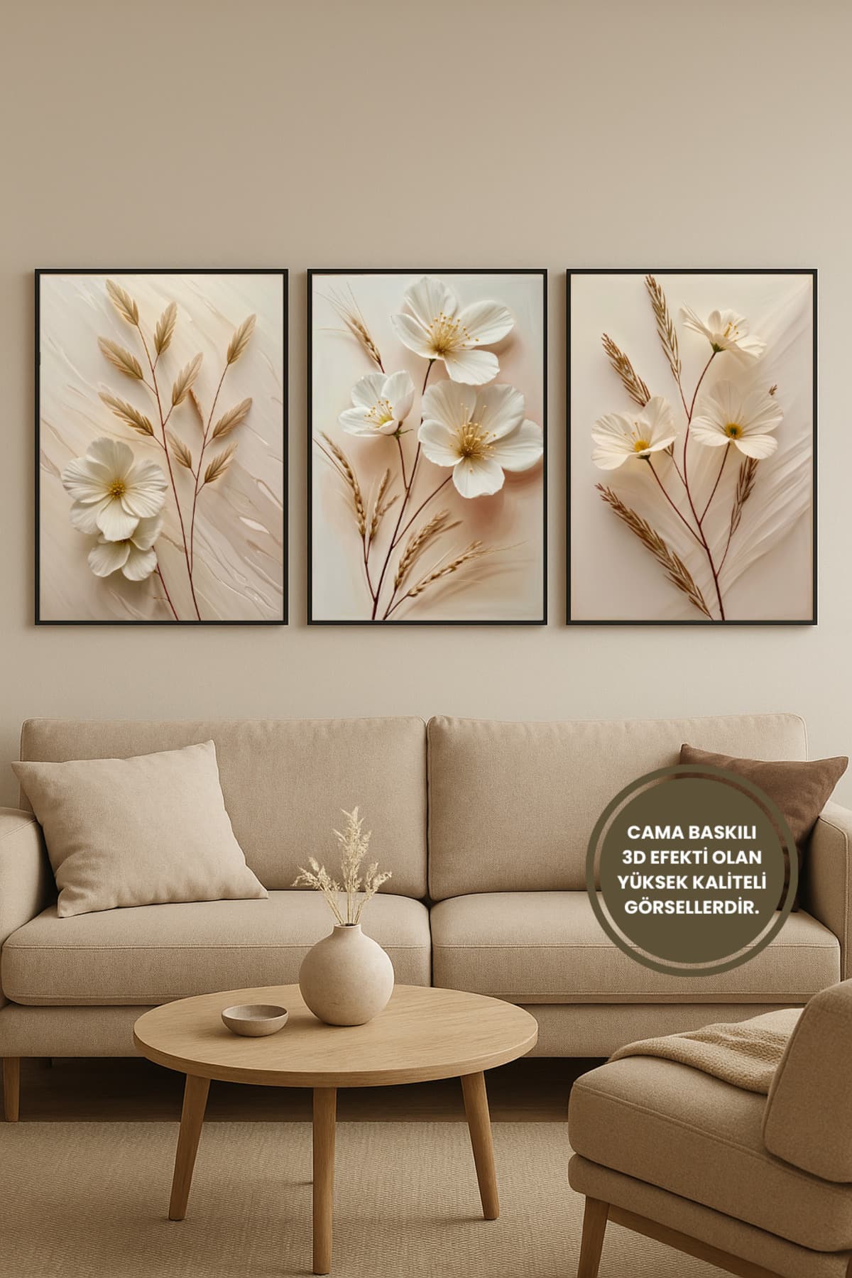 Stillbloom - Gerçek Cama Baskılı Siyah Alüminyum Metal Çerçeveli 3'lü Set Dekoratif Cam Tablo görsel 2